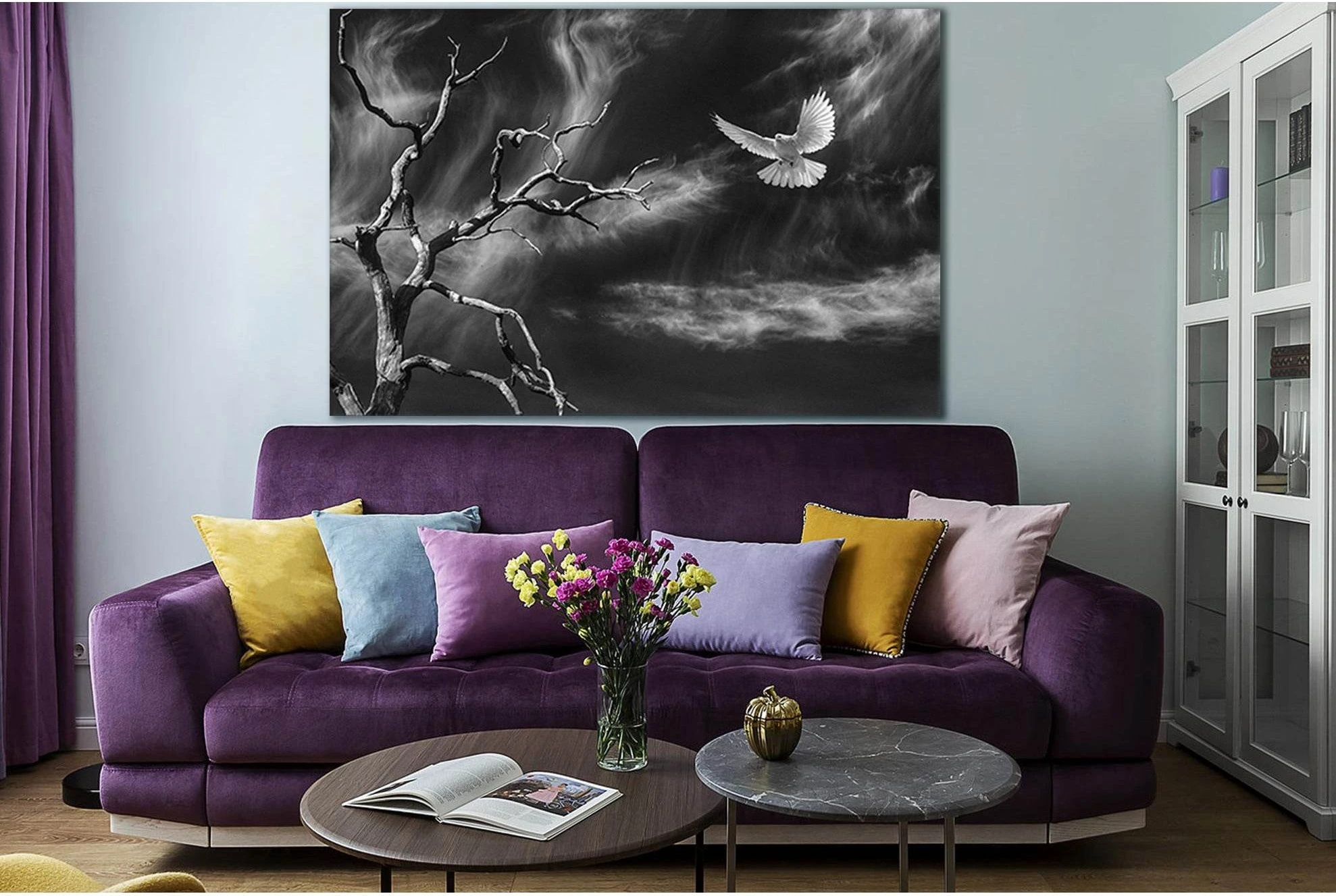 Dove And Tree Black And White №SL839 Ready to Hang Canvas Print - Zellart Canvas Prints 0new, ALL_Products, Black & White Wall Art