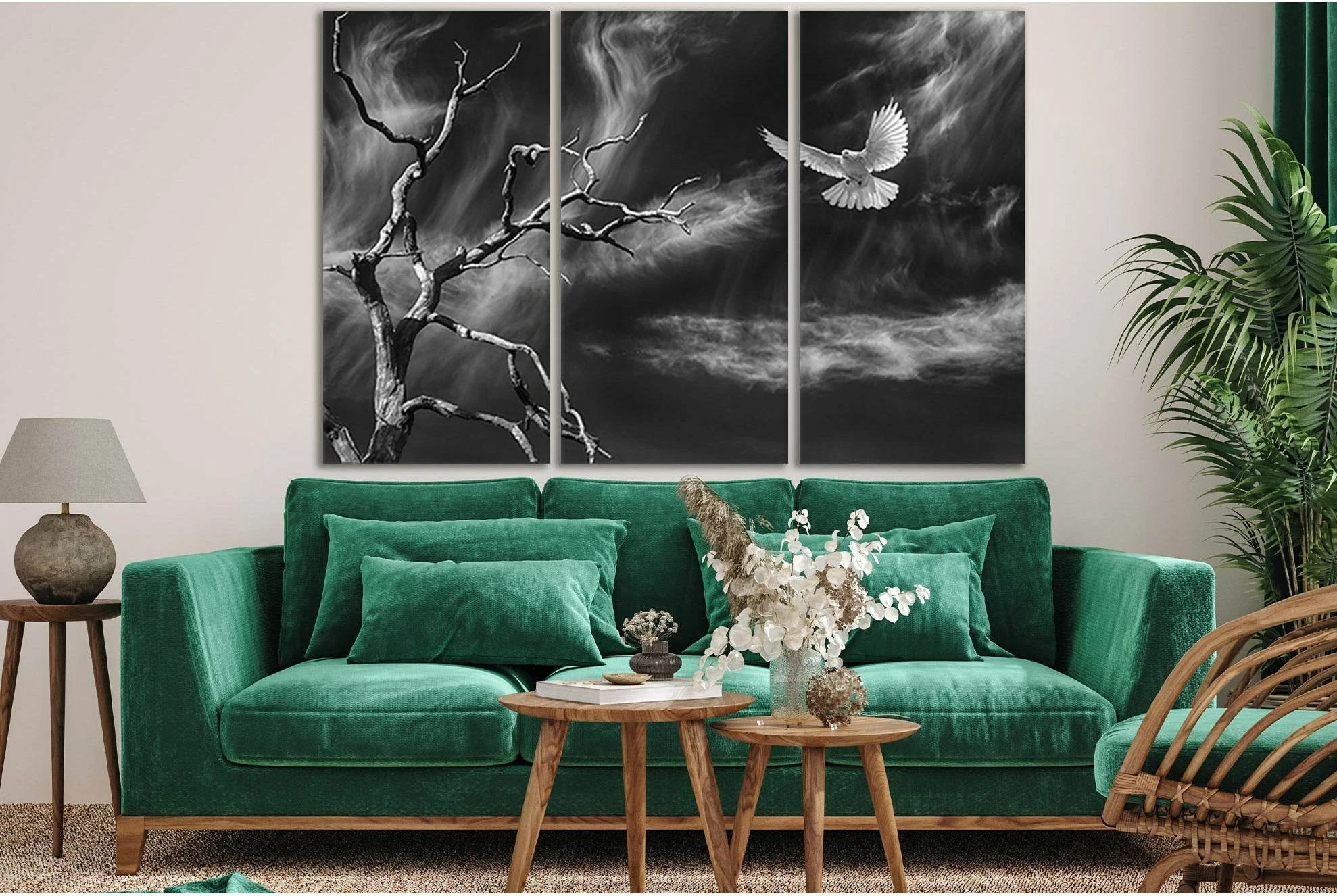 Dove And Tree Black And White №SL839 Ready to Hang Canvas Print - Zellart Canvas Prints 0new, ALL_Products, Black & White Wall Art