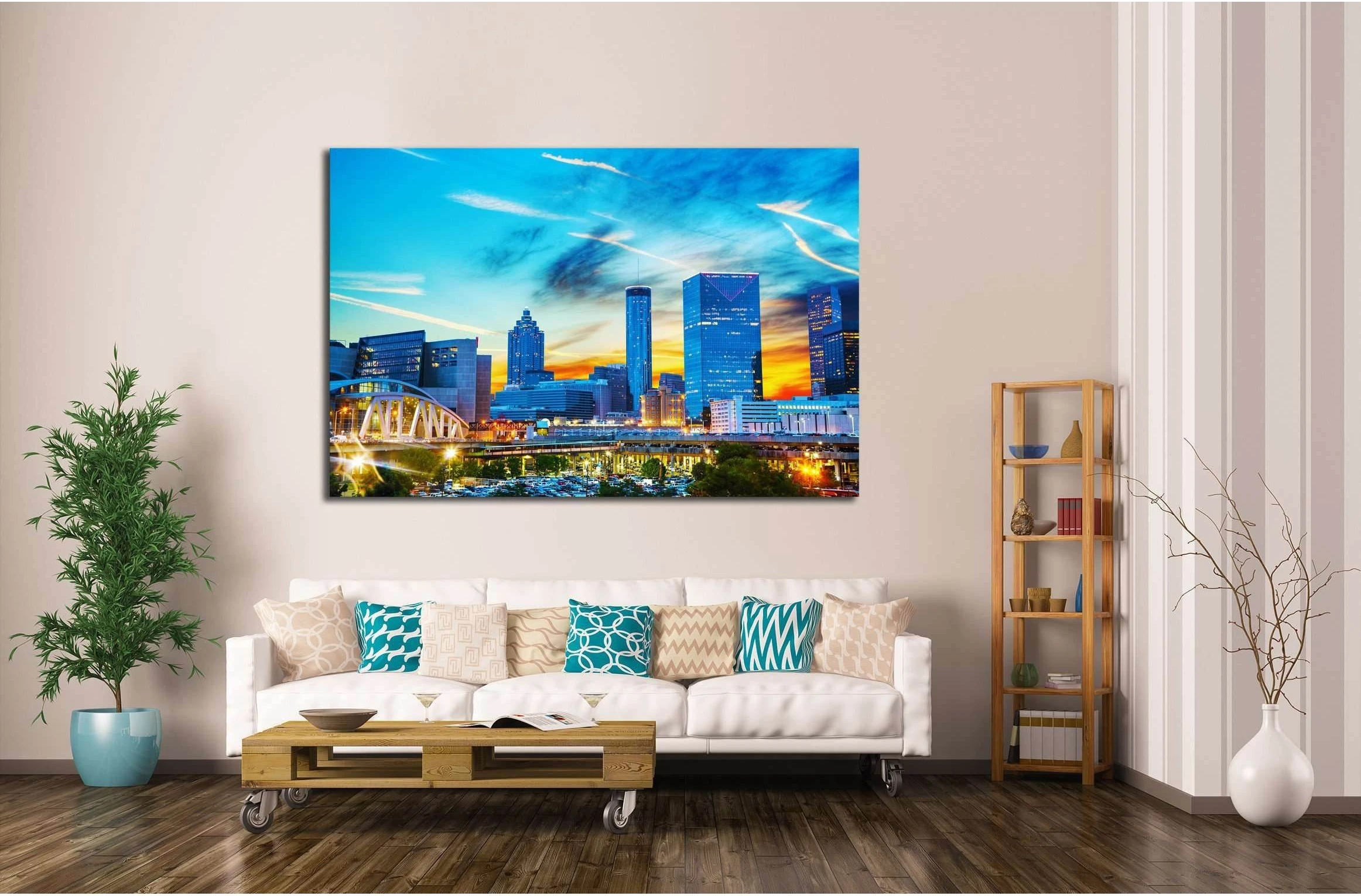 Downtown Atlanta, Georgia at night time №2171 Ready to Hang Canvas Print - Zellart Canvas Prints ALL_Products, s-2171