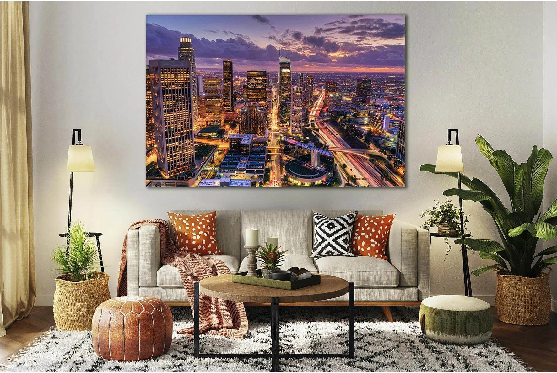 Downtown Los Angeles Skyline At Night №SL365 Ready to Hang Canvas Print - Zellart Canvas Prints 0new, ALL_Products, Cityscapes & Skylines