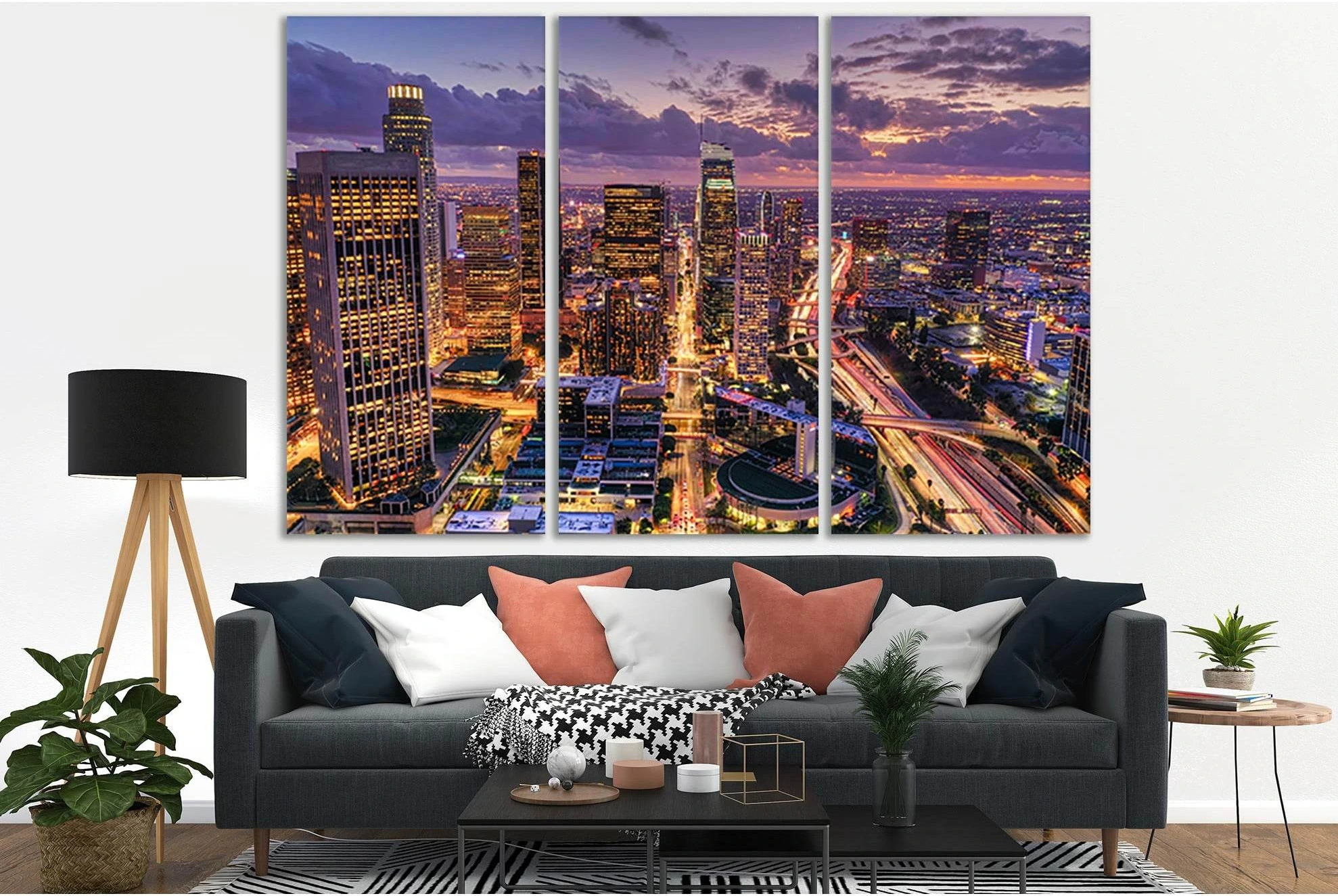 Downtown Los Angeles Skyline At Night №SL365 Ready to Hang Canvas Print - Zellart Canvas Prints 0new, ALL_Products, Cityscapes & Skylines