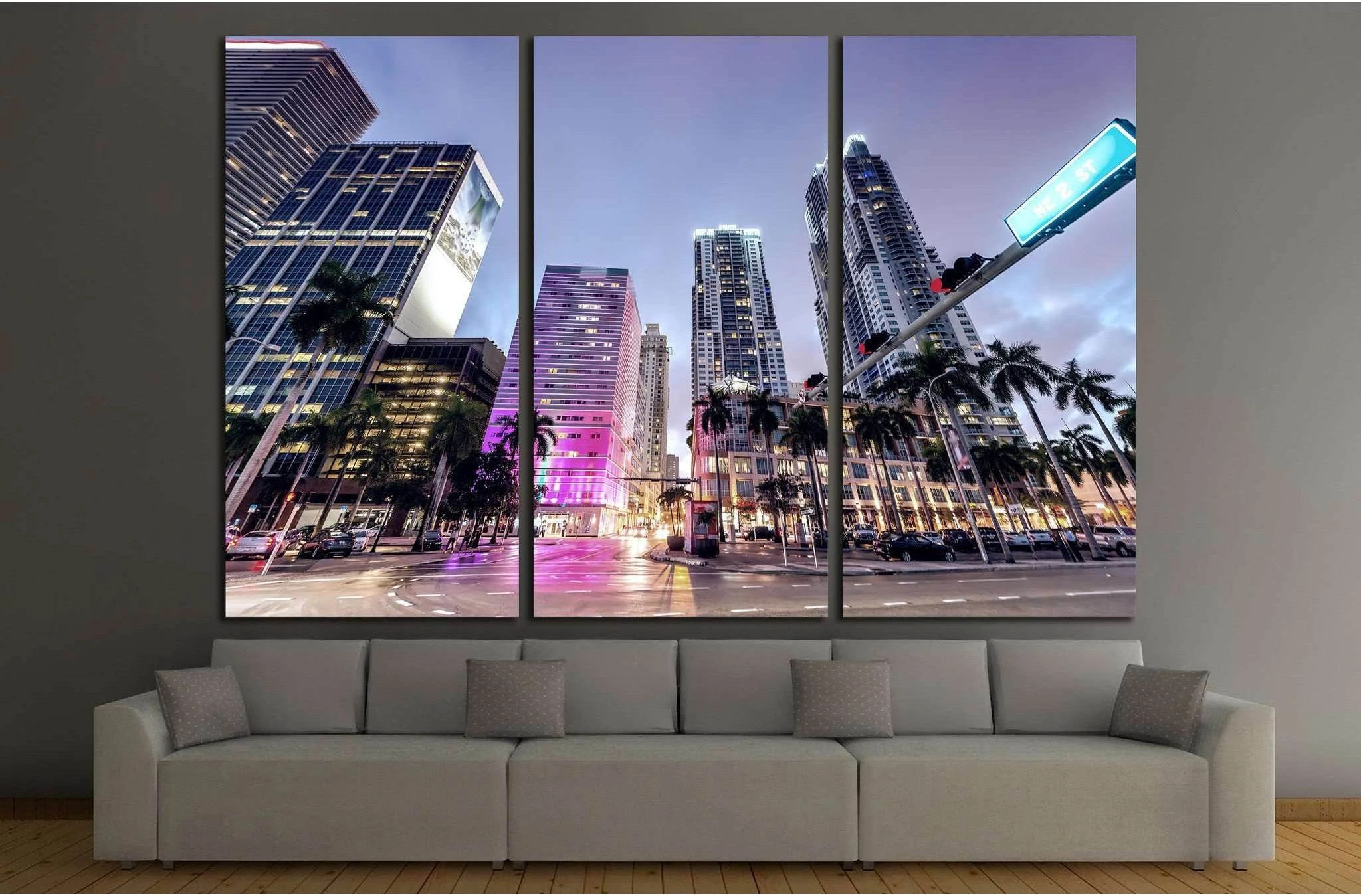 Downtown Miami at night №1097 Ready to Hang Canvas Print - Zellart Canvas Prints ALL_Products, s-1097