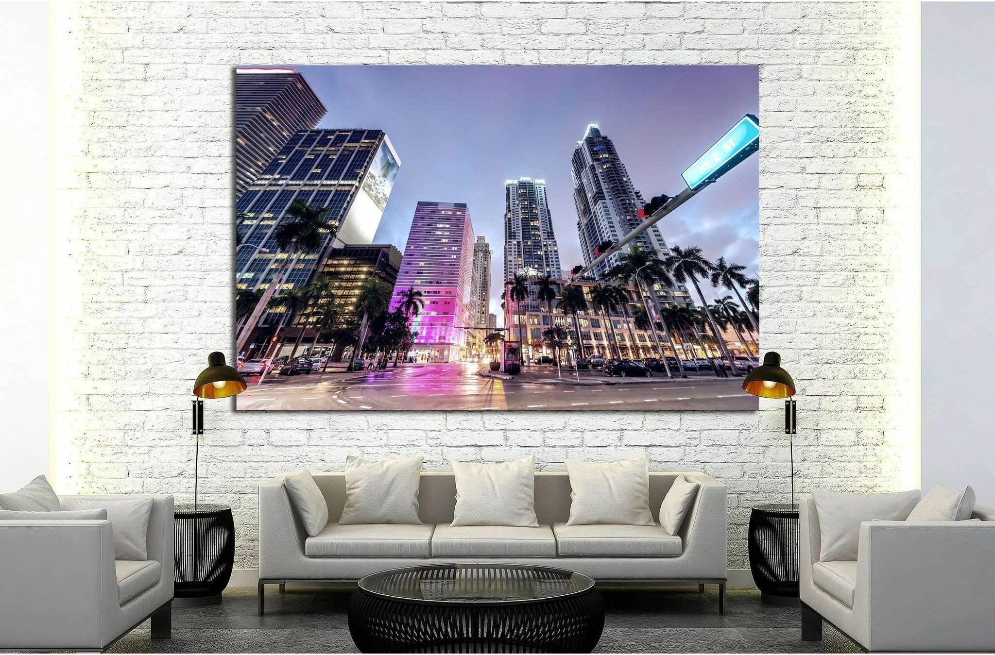 Downtown Miami at night №1097 Ready to Hang Canvas Print - Zellart Canvas Prints ALL_Products, s-1097