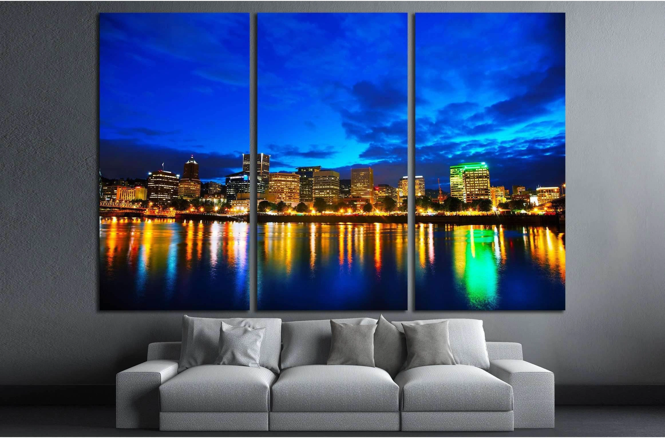 Downtown Portland, Oregon cityscape at the night time №2175 Ready to Hang Canvas Print - Zellart Canvas Prints ALL_Products, s-2175