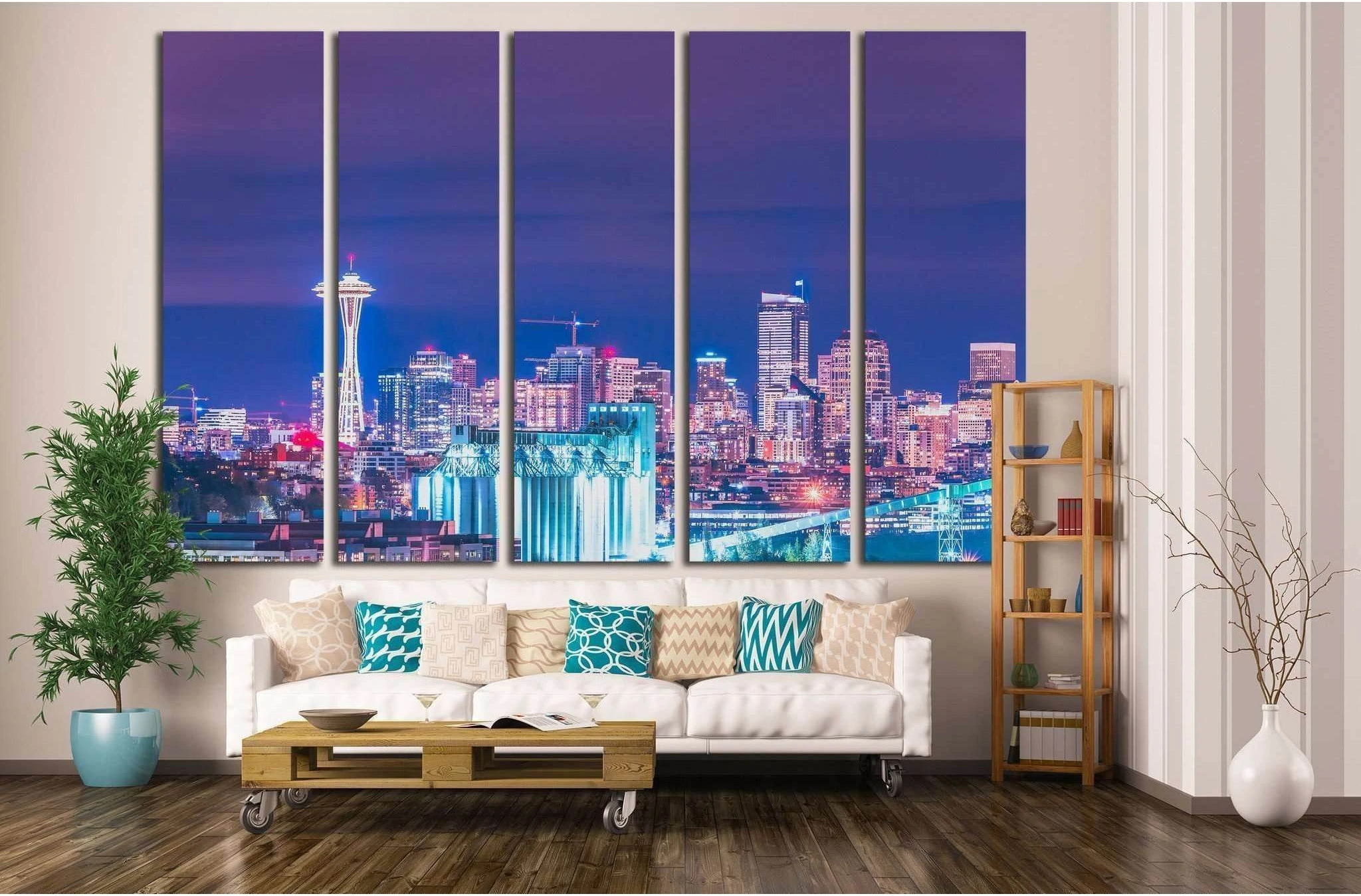 downtown Seattle at night, Washington, USA №1364 Ready to Hang Canvas Print - Zellart Canvas Prints ALL_Products, s-1364
