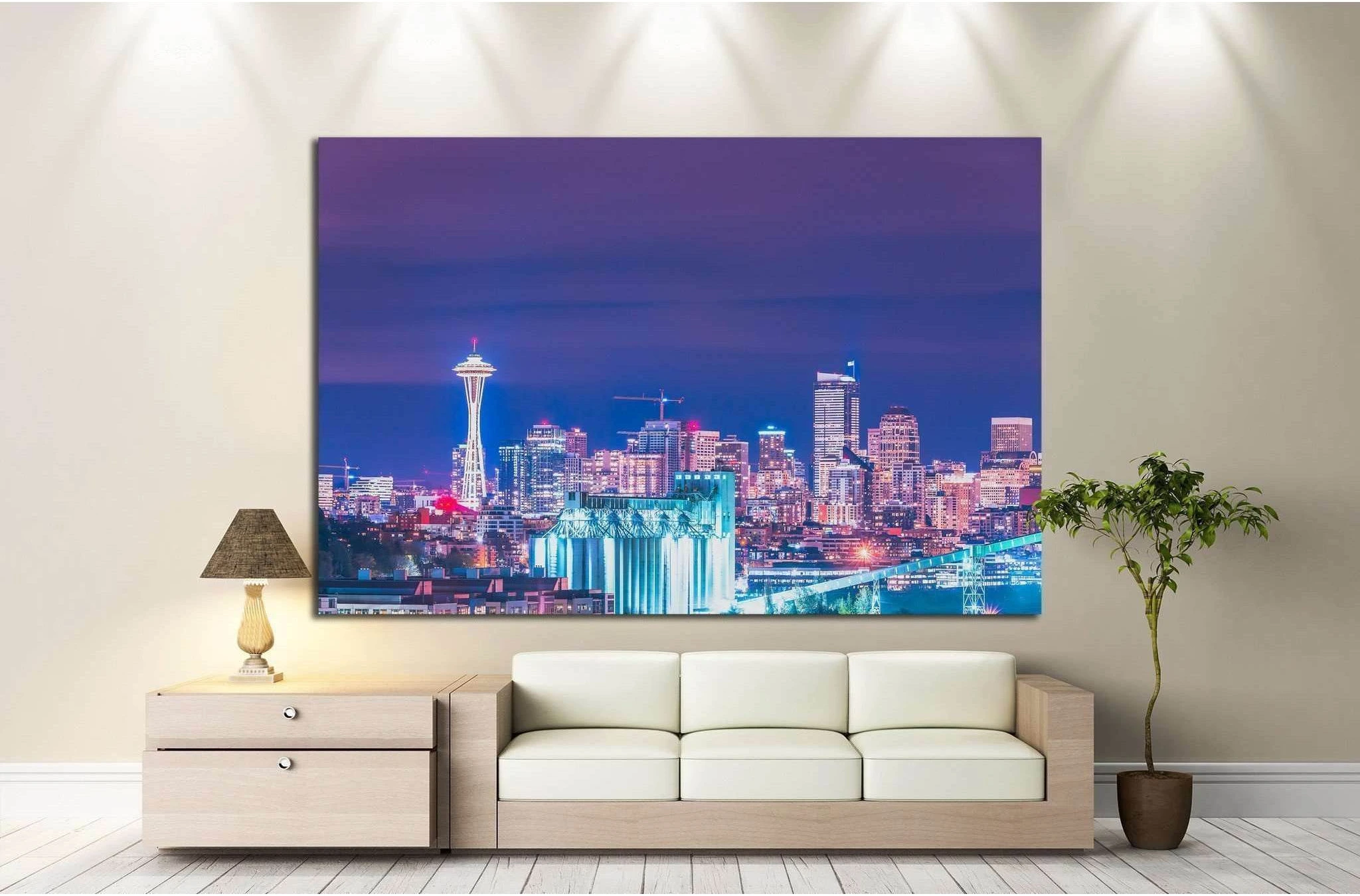 downtown Seattle at night, Washington, USA №1364 Ready to Hang Canvas Print - Zellart Canvas Prints ALL_Products, s-1364