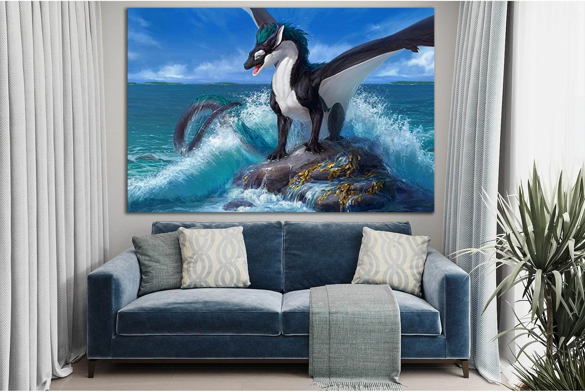 Dragon Sea Rock №SL1264 Ready to Hang Canvas Print - Zellart Canvas Prints 0new, ALL_Products, Fantasy And Sci Fi Wall Art