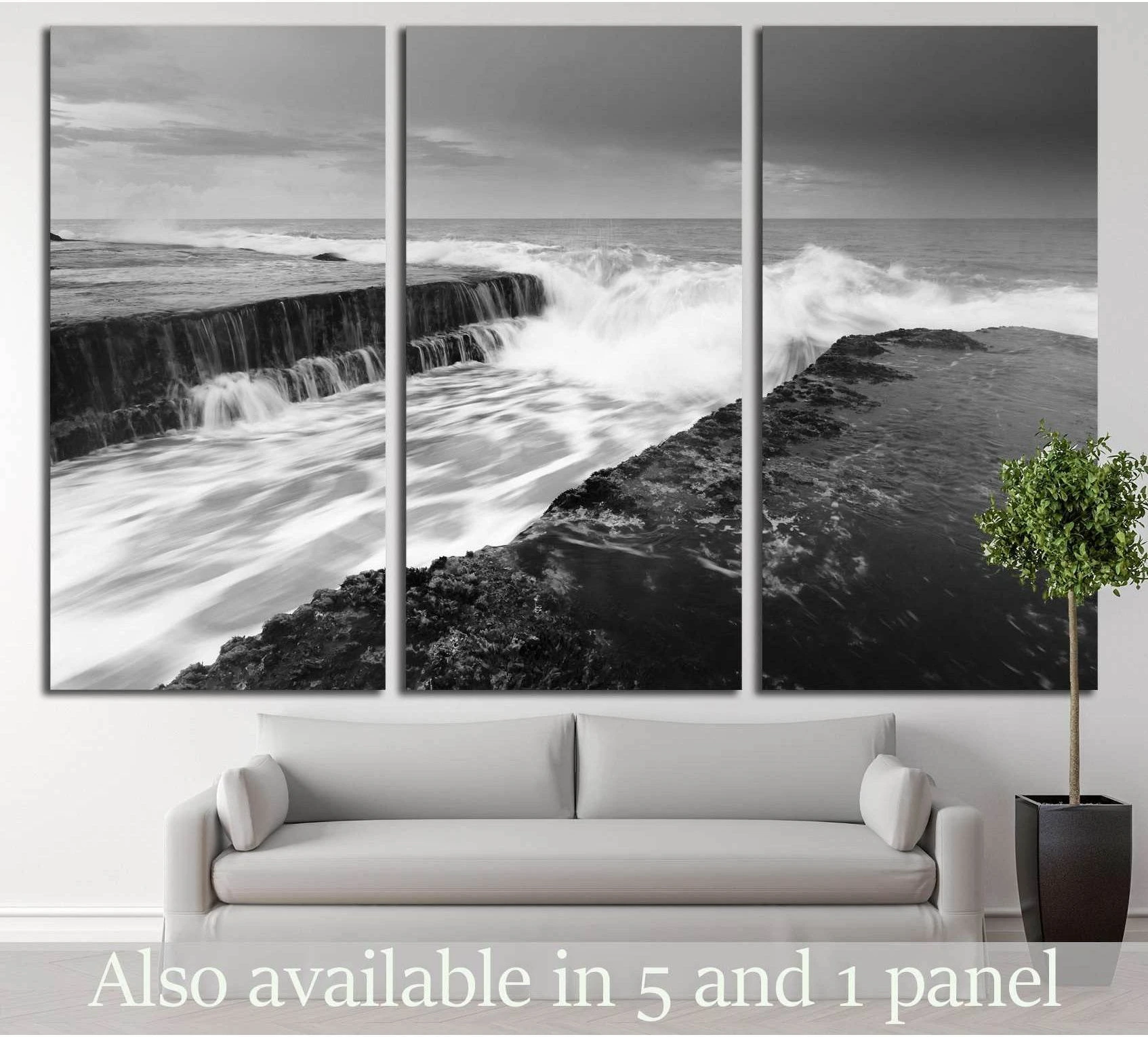 Dramatic seascape at Tanah Lot, Bali, Indonesia showing sea water, shoreline and horizon depth.