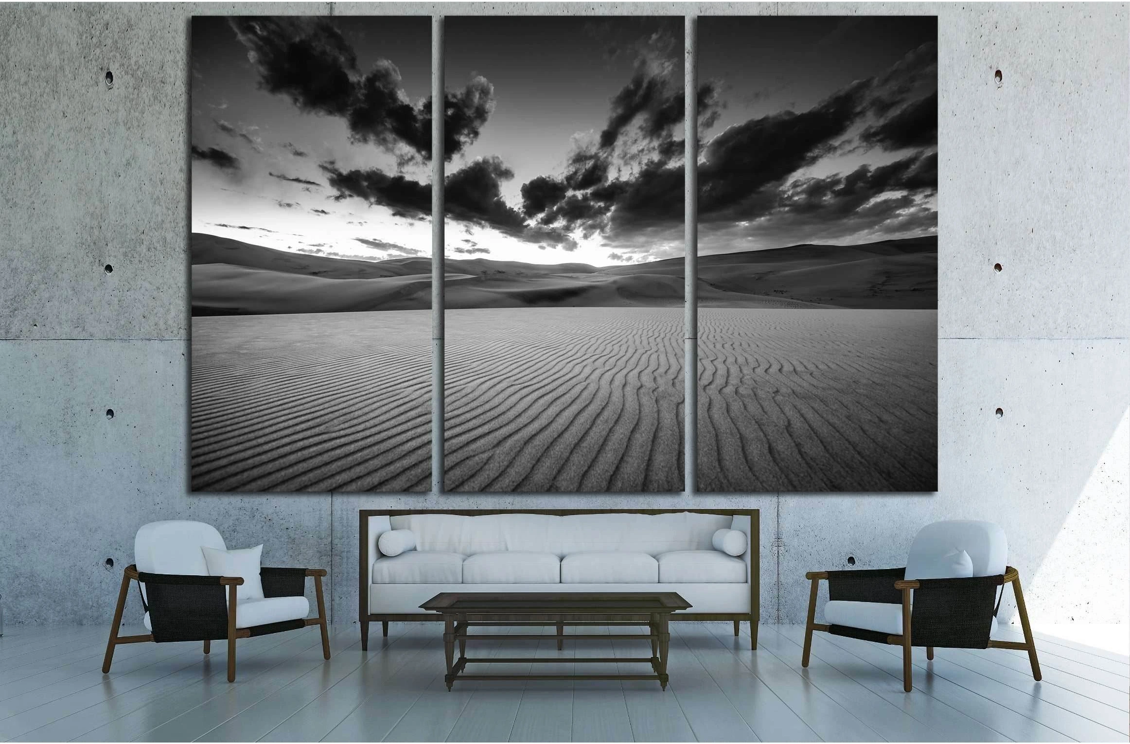 Dramatic Sky over desert dunes Black and White Landscapes Photography №3096 Ready to Hang Canvas Print - Zellart Canvas Prints ALL_Products, s-3096
