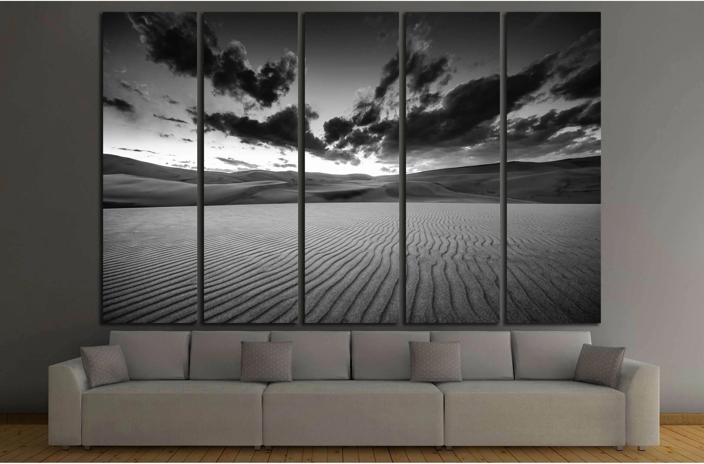 Dramatic Sky over desert dunes Black and White Landscapes Photography №3096 Ready to Hang Canvas Print - Zellart Canvas Prints ALL_Products, s-3096