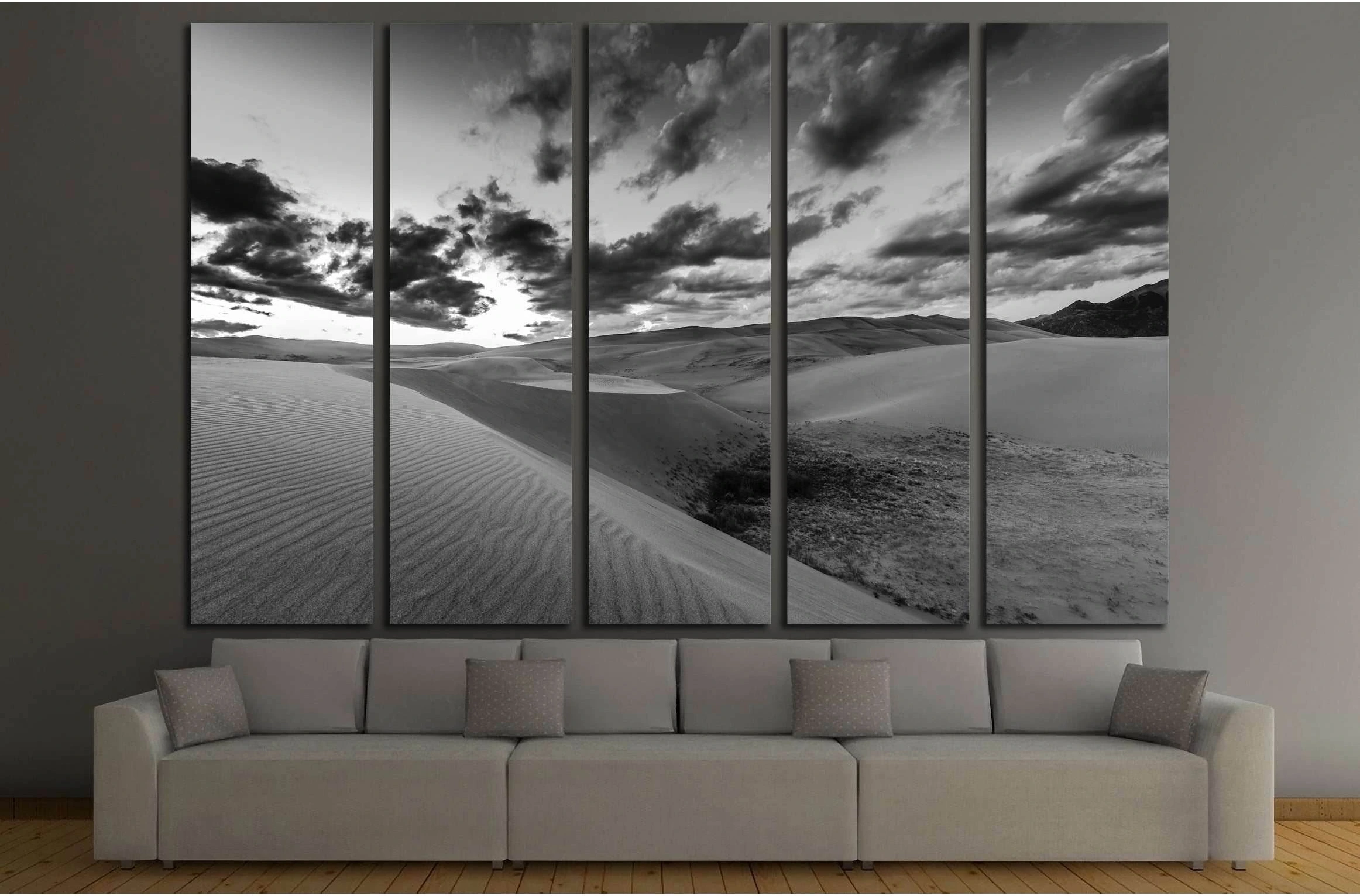 Dramatic Sky over desert dunes Black and White Landscapes Photography №3087 Ready to Hang Canvas Print - Zellart Canvas Prints ALL_Products, s-3087