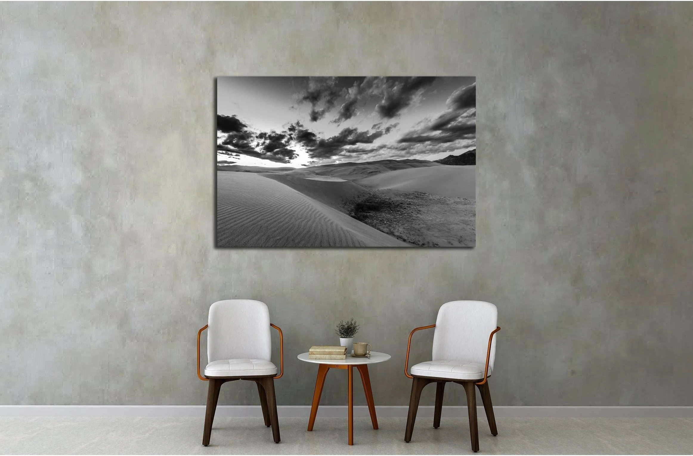 Dramatic Sky over desert dunes Black and White Landscapes Photography №3087 Ready to Hang Canvas Print - Zellart Canvas Prints ALL_Products, s-3087
