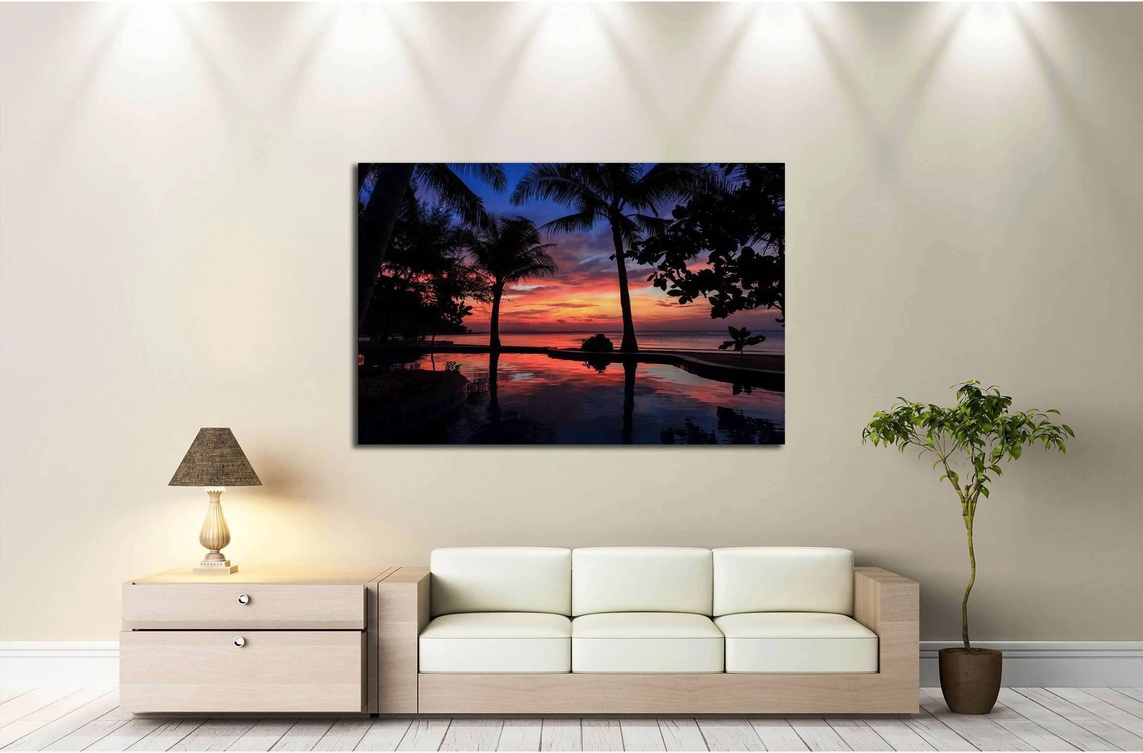 Dramatic Sunset with silhuettes palm №3184 Ready to Hang Canvas Print - Zellart Canvas Prints ALL_Products, s-3184