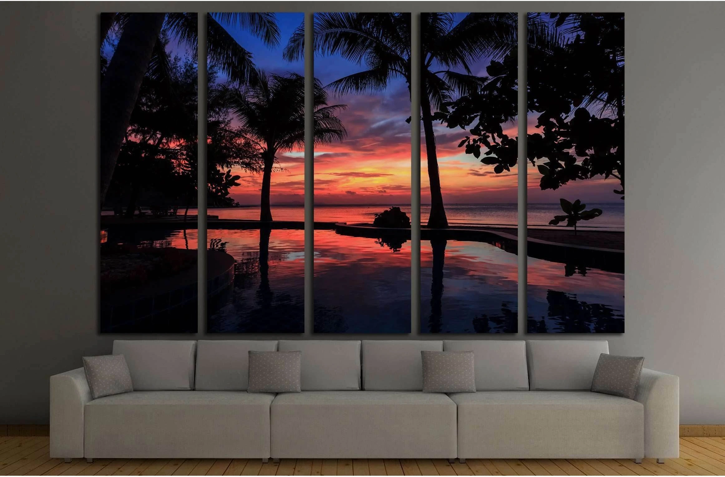 Dramatic Sunset with silhuettes palm №3184 Ready to Hang Canvas Print - Zellart Canvas Prints ALL_Products, s-3184