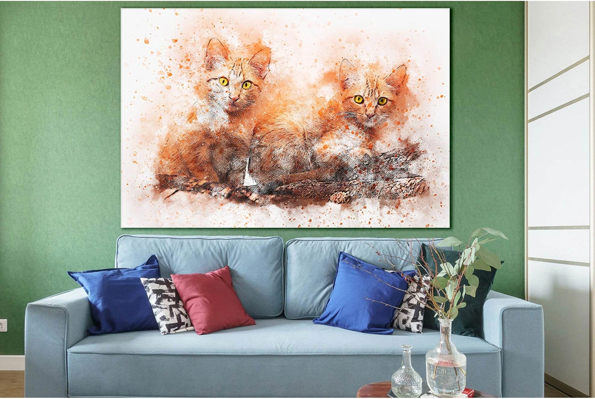 Drawn Cats №SL1042 Ready to Hang Canvas Print - Zellart Canvas Prints 0new, ALL_Products, Animals & Wildlife