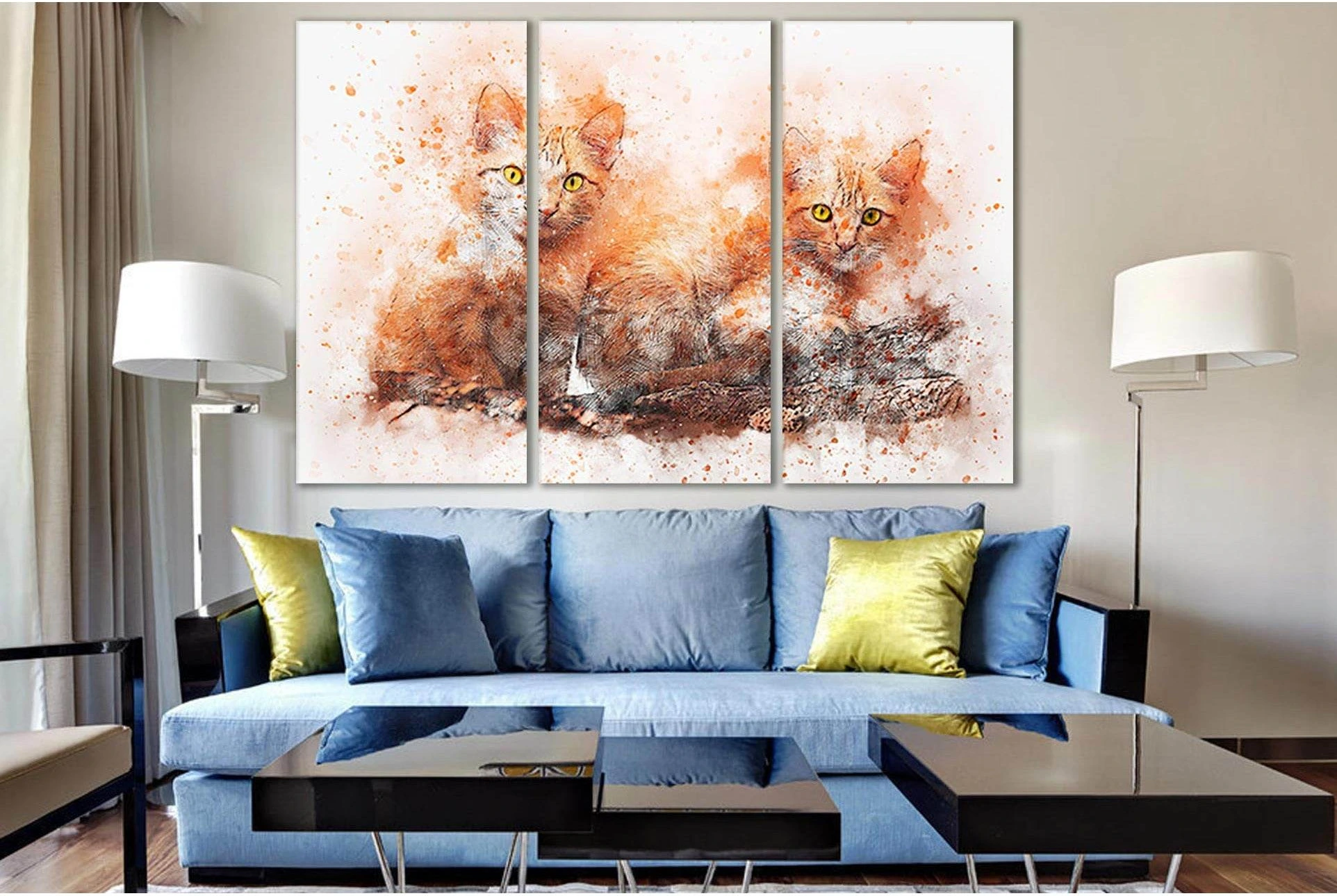 Drawn Cats №SL1042 Ready to Hang Canvas Print - Zellart Canvas Prints 0new, ALL_Products, Animals & Wildlife