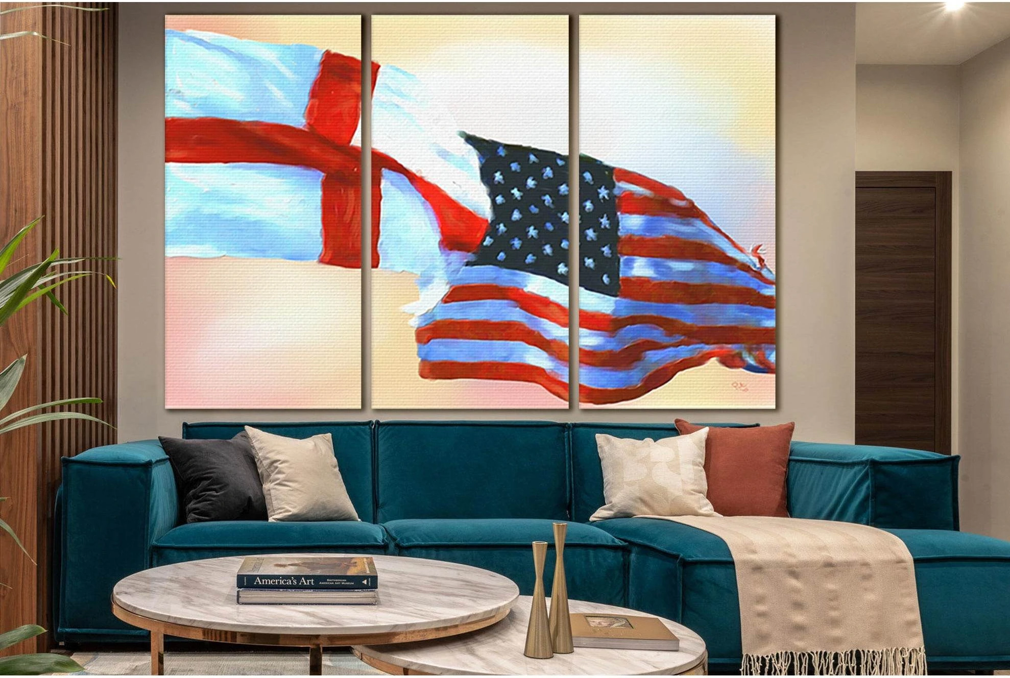 Drawn Usa And England Flag №SL1166 Ready to Hang Canvas Print - Zellart Canvas Prints 0new, ALL_Products, Flags