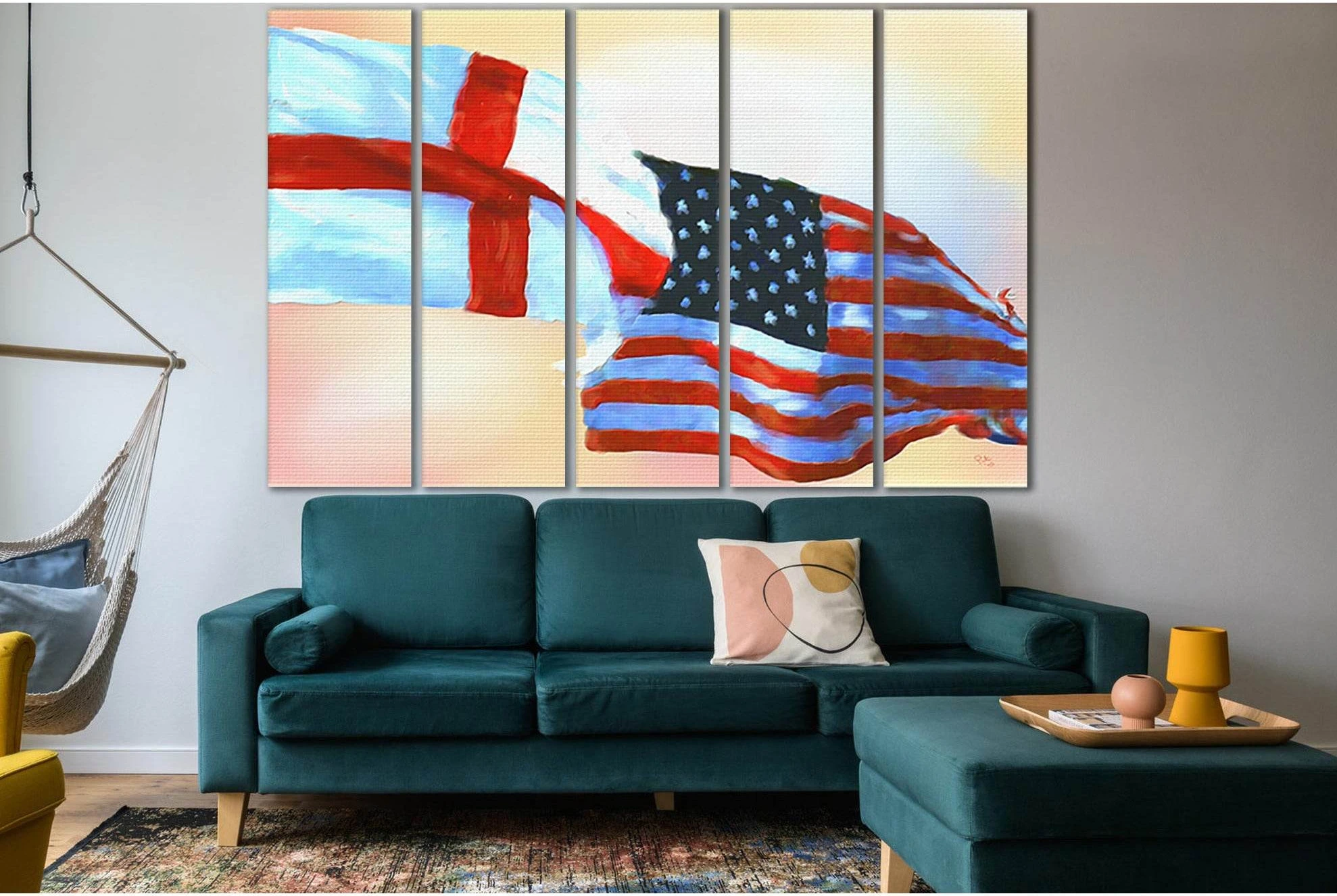 Drawn Usa And England Flag №SL1166 Ready to Hang Canvas Print - Zellart Canvas Prints 0new, ALL_Products, Flags