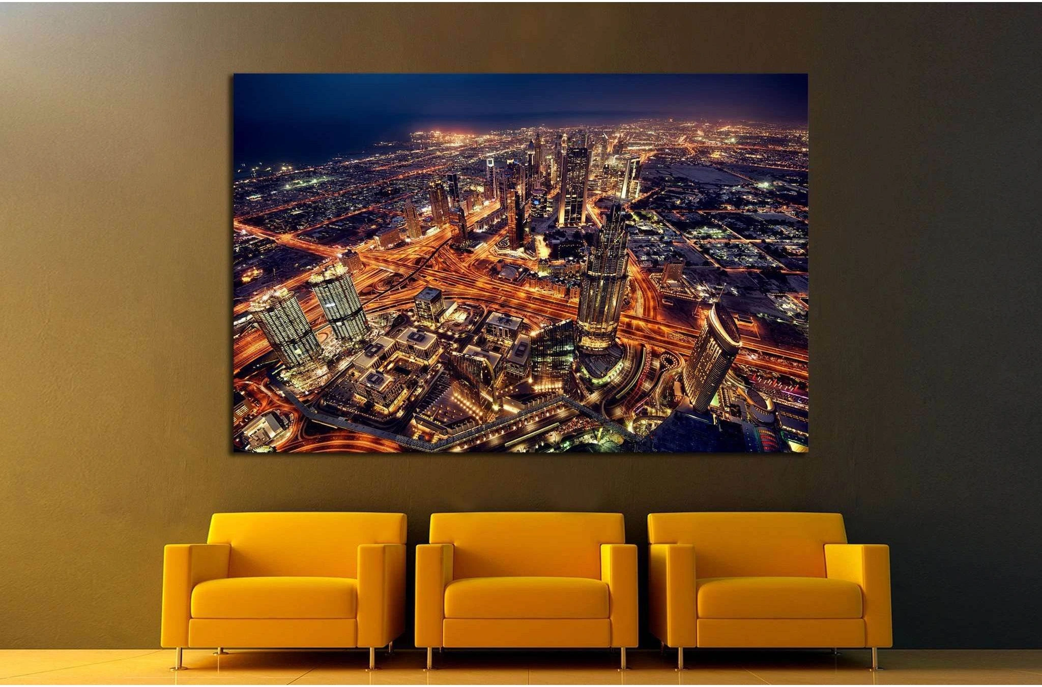 Dubai city lights. Night landscape №1437 Ready to Hang Canvas Print - Zellart Canvas Prints ALL_Products, s-1437