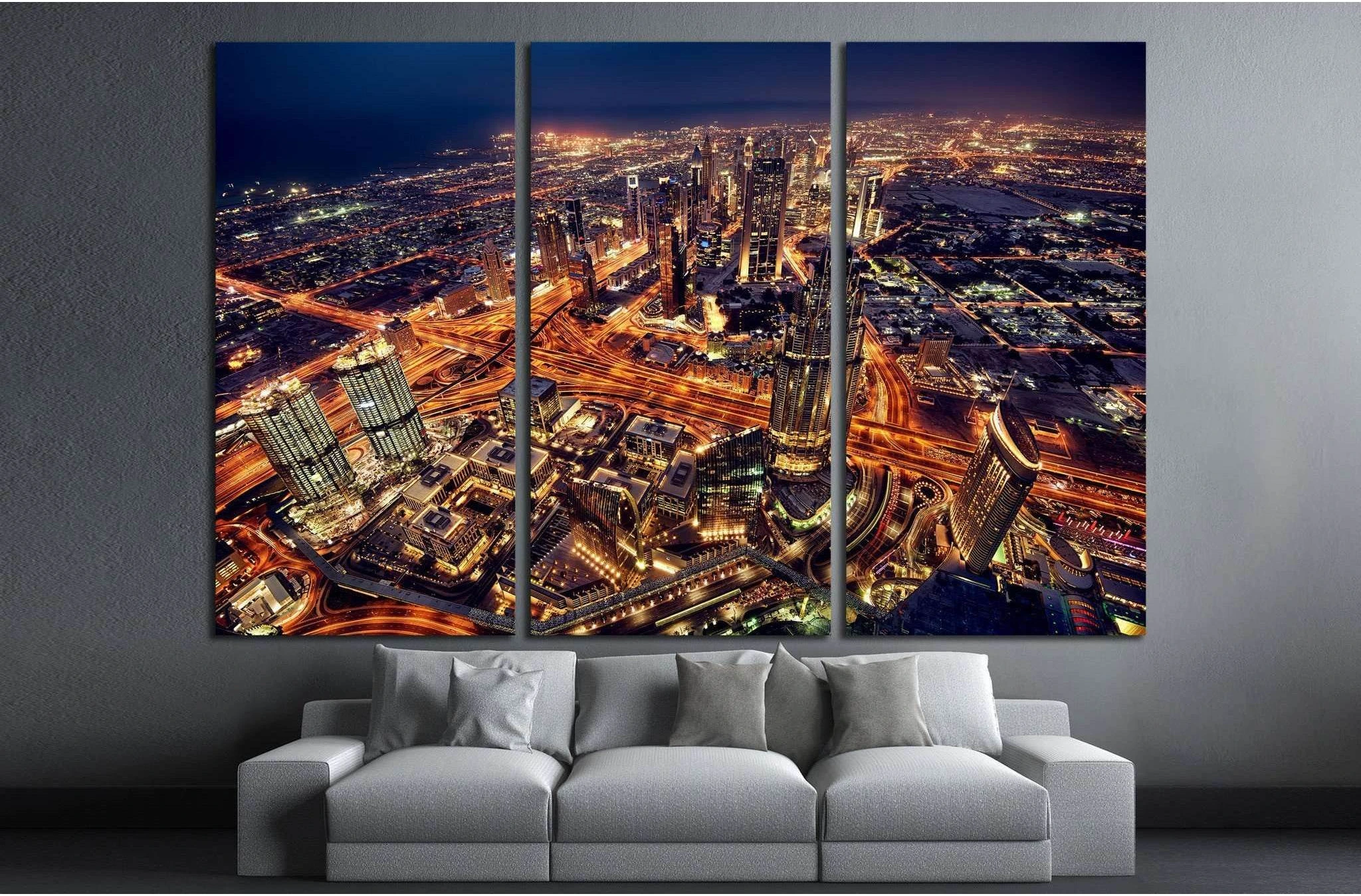 Dubai city lights. Night landscape №1437 Ready to Hang Canvas Print - Zellart Canvas Prints ALL_Products, s-1437