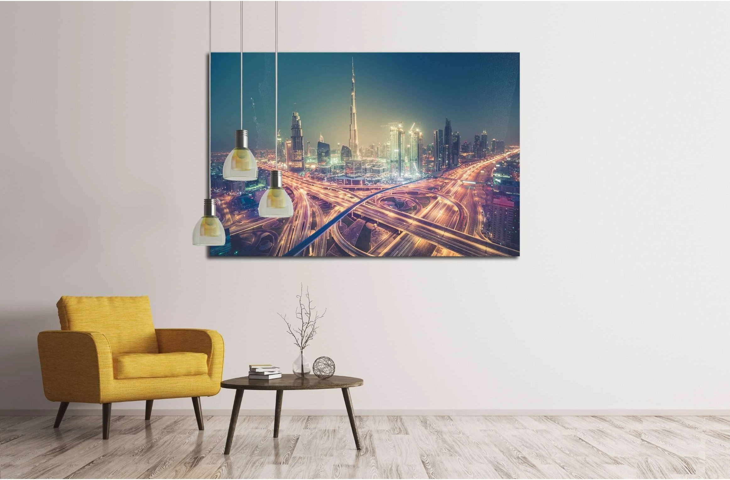 Dubai skyline at night with beautiful city with lights close to it's busiest highway №2205 Ready to Hang Canvas Print - Zellart Canvas Prints ALL_Products, s-2205