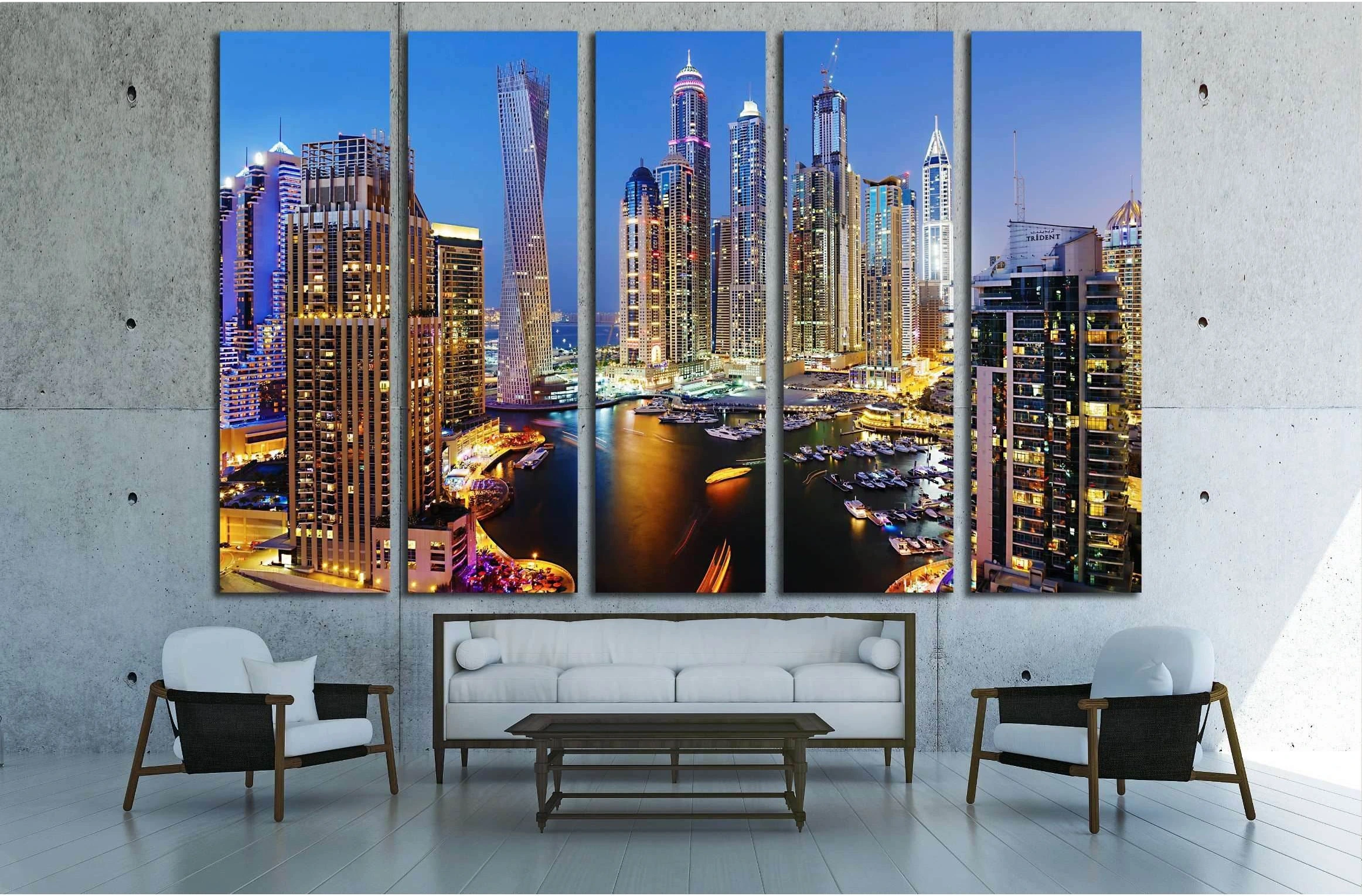DUBAI, UAE, Dubai Marina at Dusk from the top, Persian Gulf №2265 Ready to Hang Canvas Print - Zellart Canvas Prints ALL_Products, s-2265