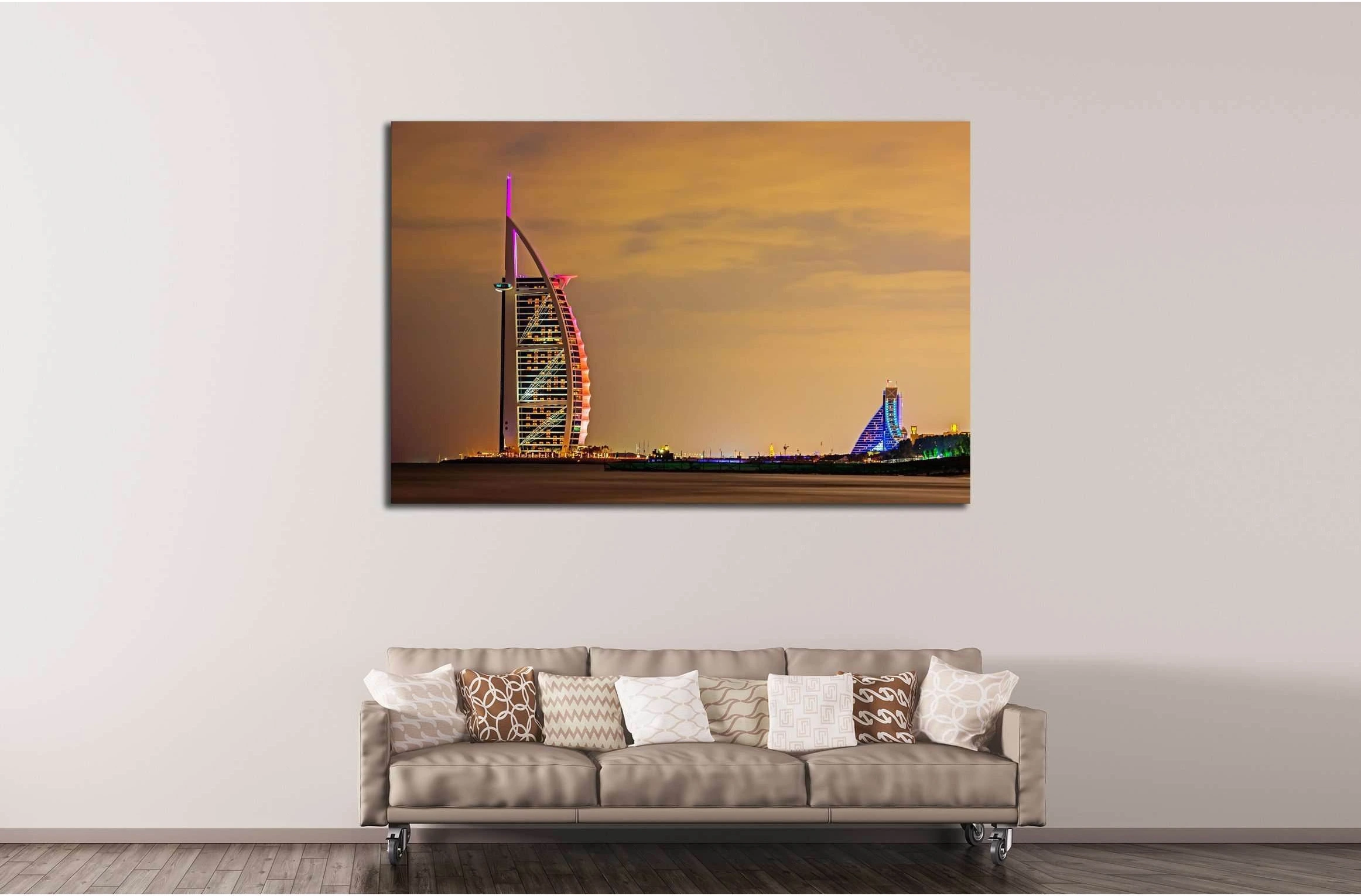 DUBAI, UAE Night view of Burj Al Arab Tower, Arab Sail №2226 Ready to Hang Canvas Print - Zellart Canvas Prints ALL_Products, s-2226