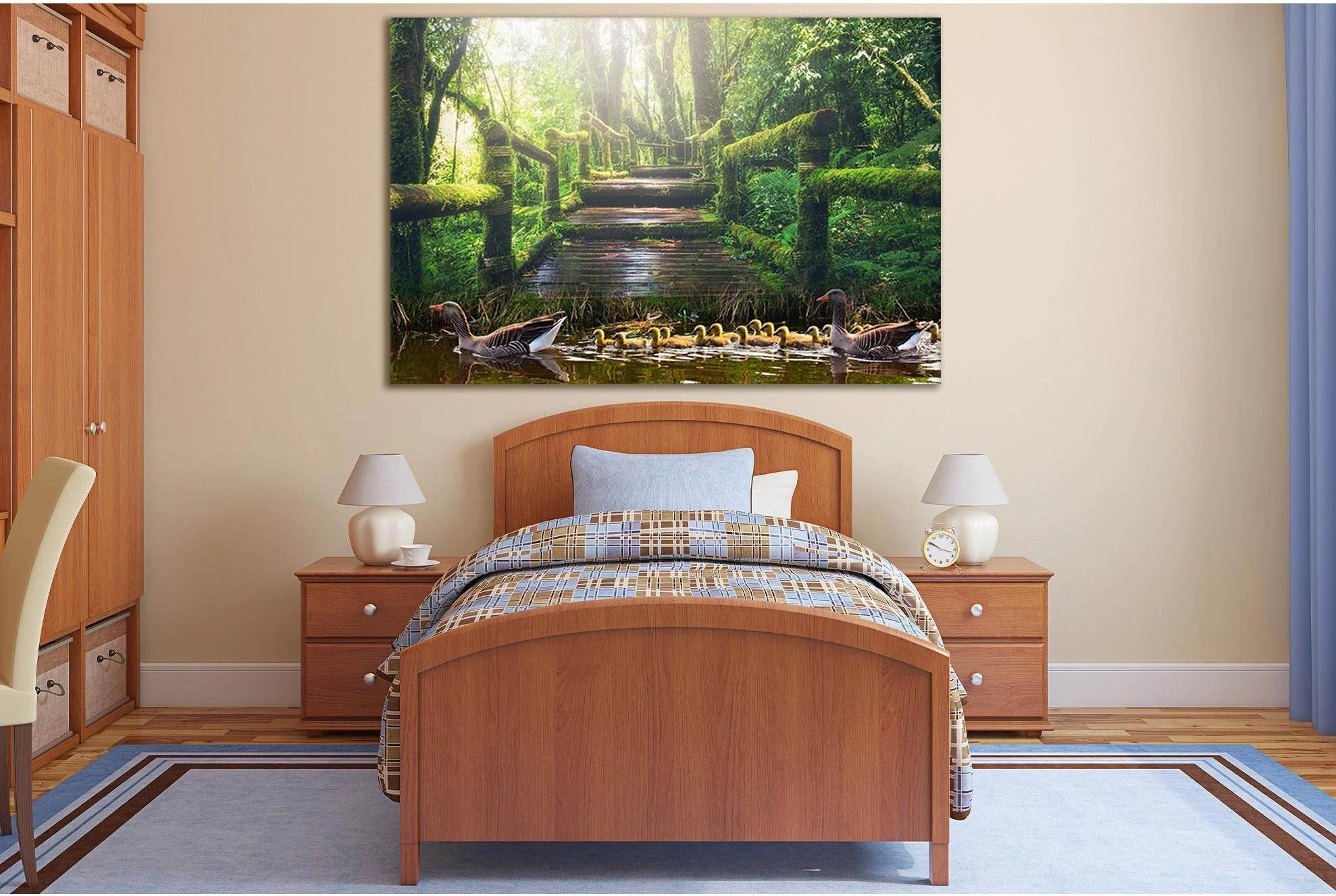 Ducks In The Pond And Green Trees №SL508 Ready to Hang Canvas Print - Zellart Canvas Prints 0new, ALL_Products, Trees Wall Art