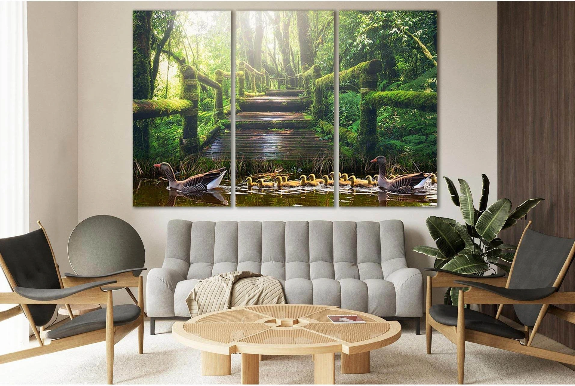 Ducks In The Pond And Green Trees №SL508 Ready to Hang Canvas Print - Zellart Canvas Prints 0new, ALL_Products, Trees Wall Art