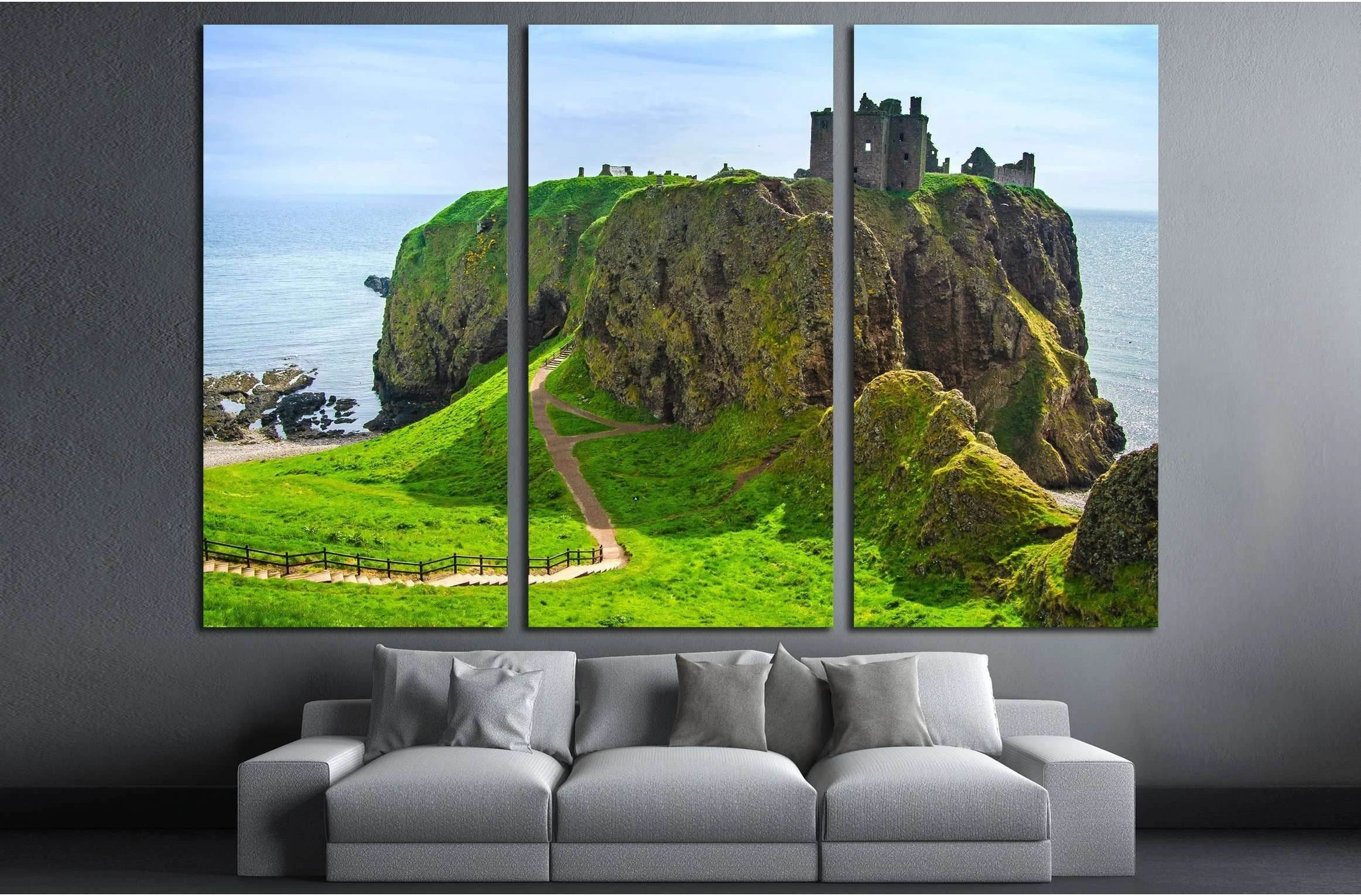 Dunnottar scottisch medieval fortress or castle. Highlands of Scotland, Uk, Europe. №2854 Ready to Hang Canvas Print - Zellart Canvas Prints ALL_Products, s-2854