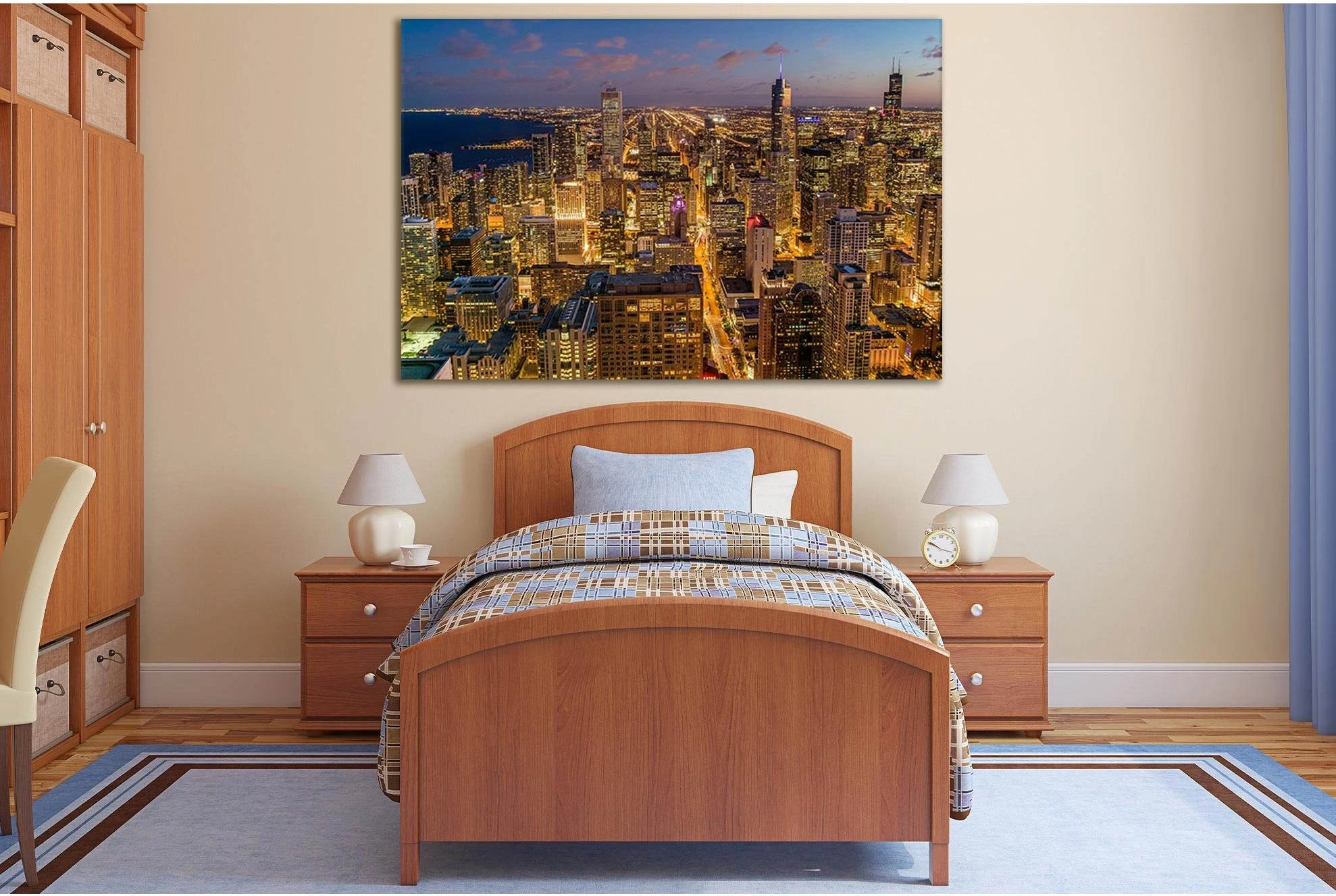 Early Evening Image Of Chicago Skyline №SL340 Ready to Hang Canvas Print - Zellart Canvas Prints 0new, ALL_Products, Cityscapes & Skylines