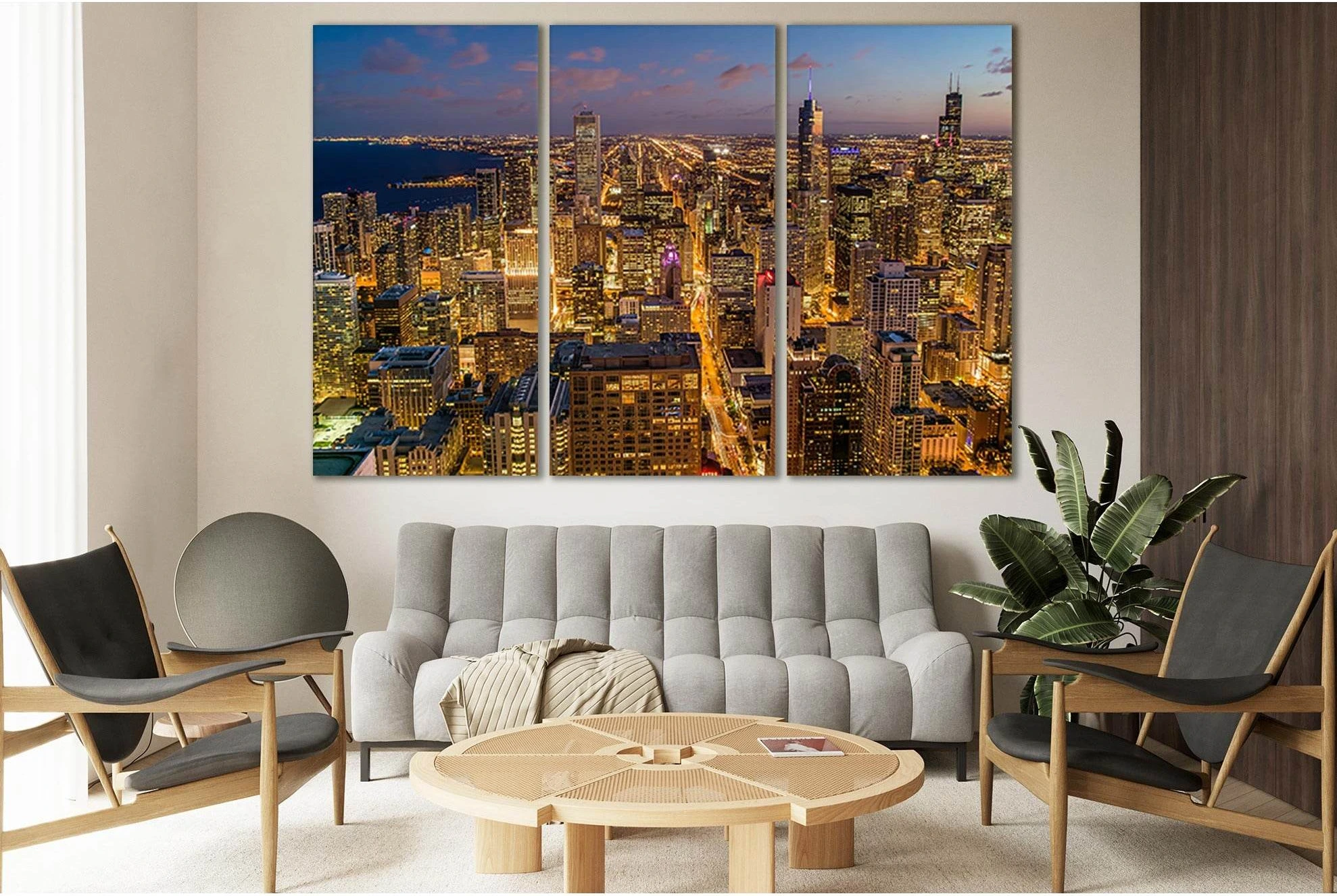 Early Evening Image Of Chicago Skyline №SL340 Ready to Hang Canvas Print - Zellart Canvas Prints 0new, ALL_Products, Cityscapes & Skylines