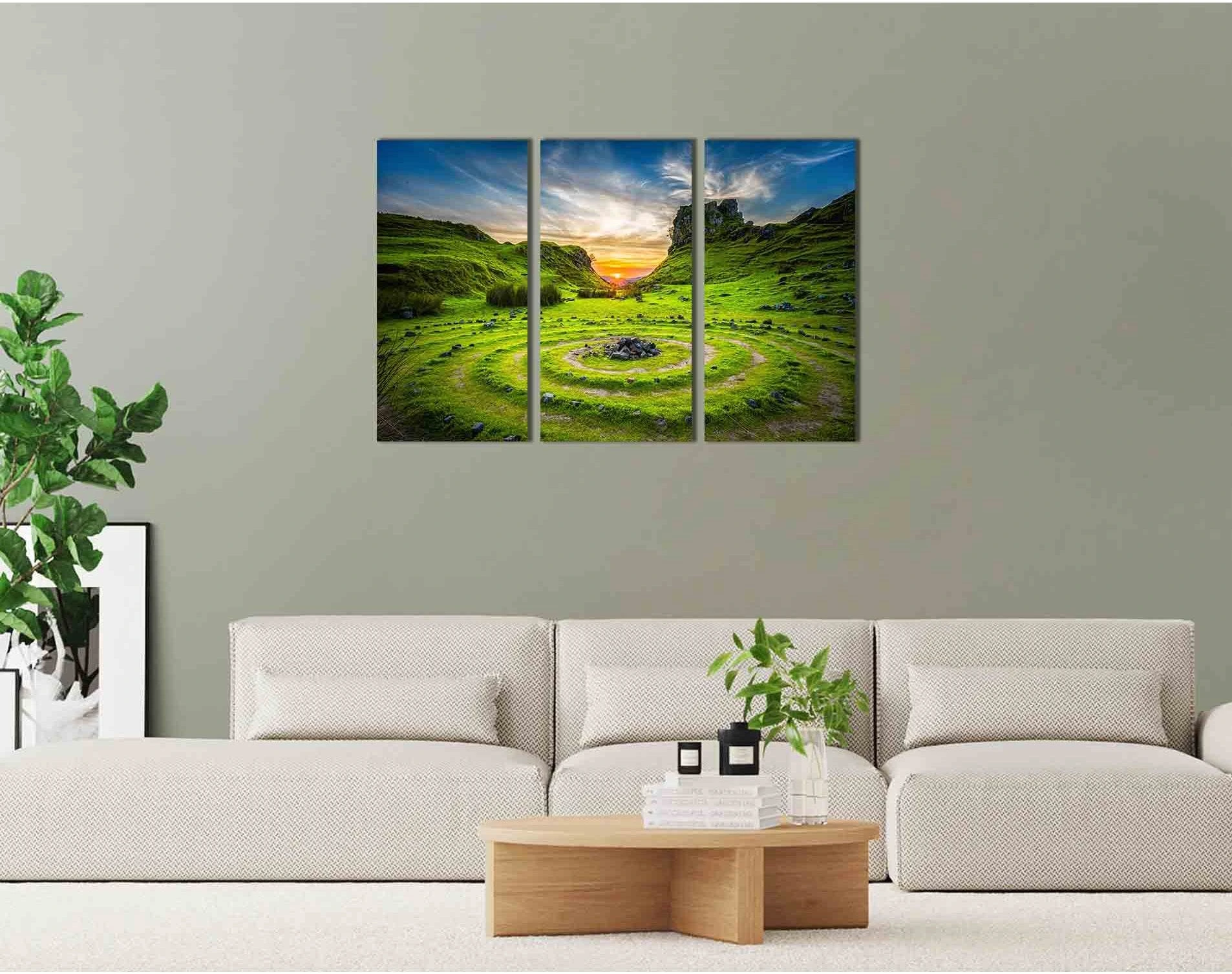 Early morning on a green hill №D1816 Ready to Hang Canvas Print - Zellart Canvas Prints 0new, ALL_Products, Sunrise & sunset wall art