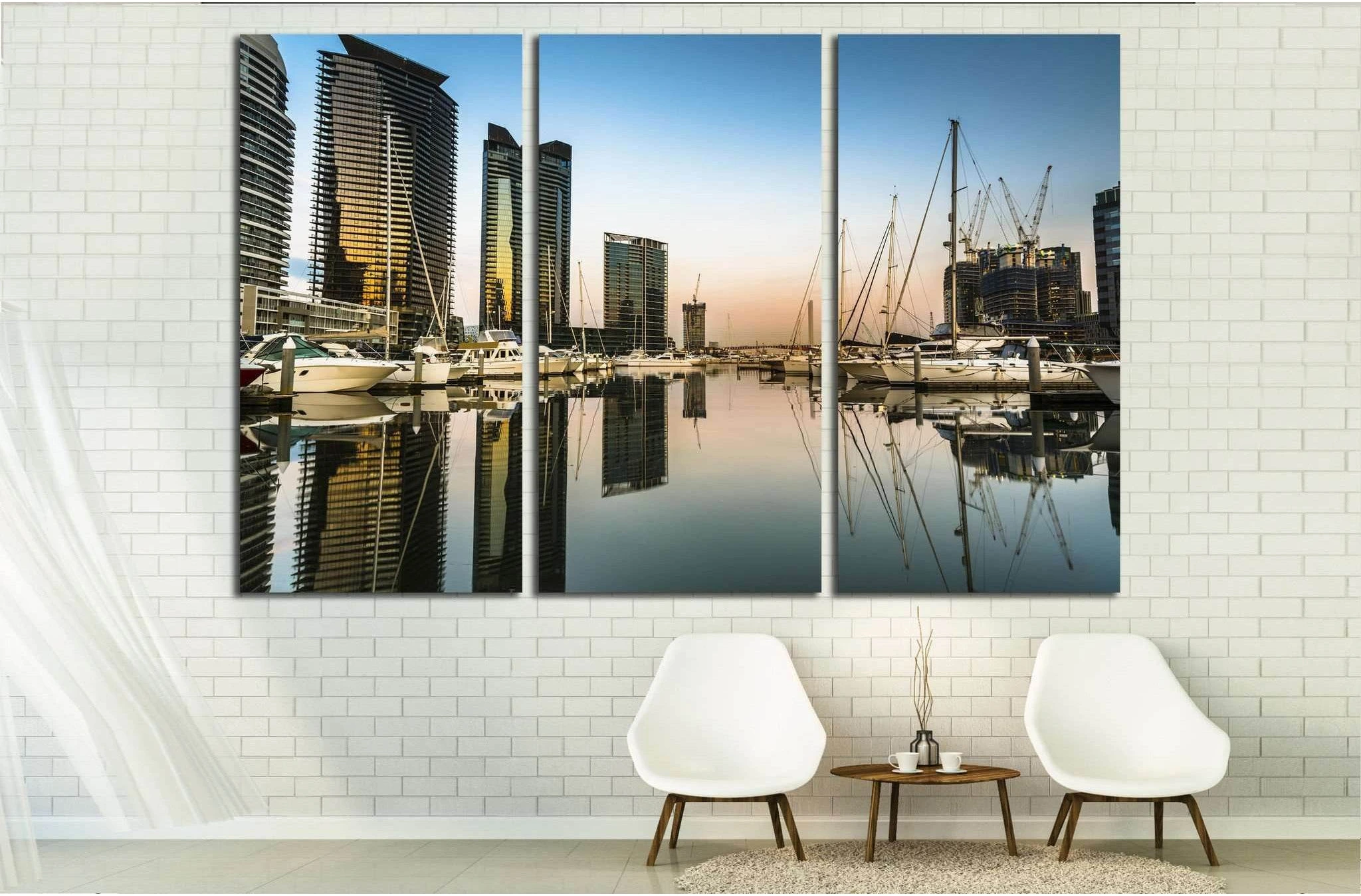 early morning sunrise reflections Melbourne docklands marina №1732 Ready to Hang Canvas Print - Zellart Canvas Prints ALL_Products, s-1732
