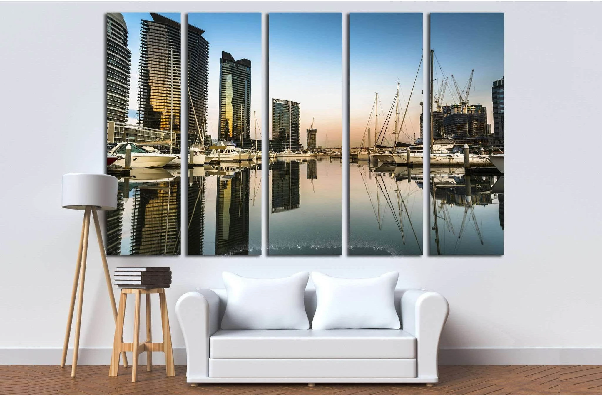 early morning sunrise reflections Melbourne docklands marina №1732 Ready to Hang Canvas Print - Zellart Canvas Prints ALL_Products, s-1732