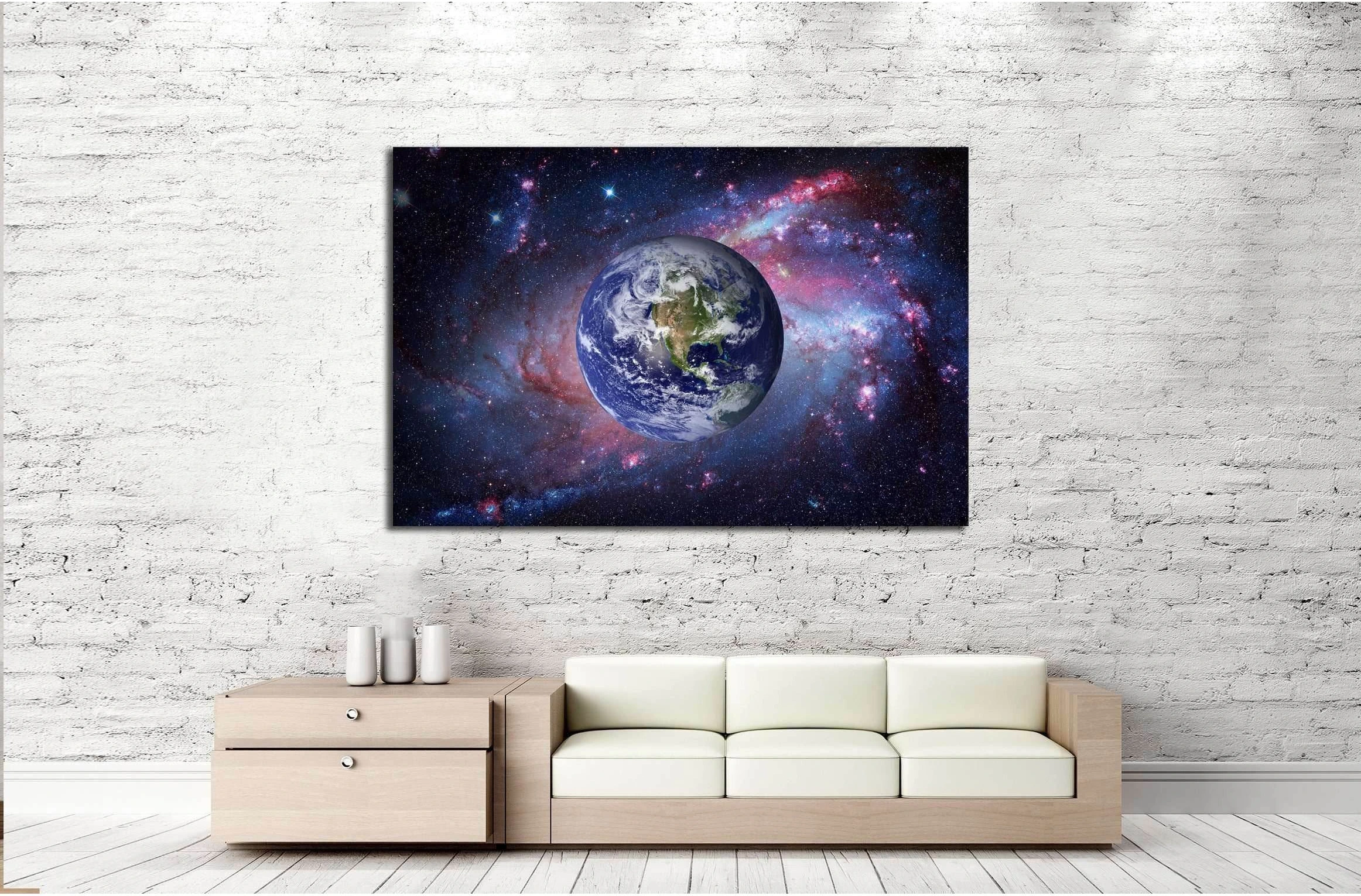 Earth and galaxy on background. Elements of this image furnished by NASA №2427 Ready to Hang Canvas Print - Zellart Canvas Prints ALL_Products, s-2427