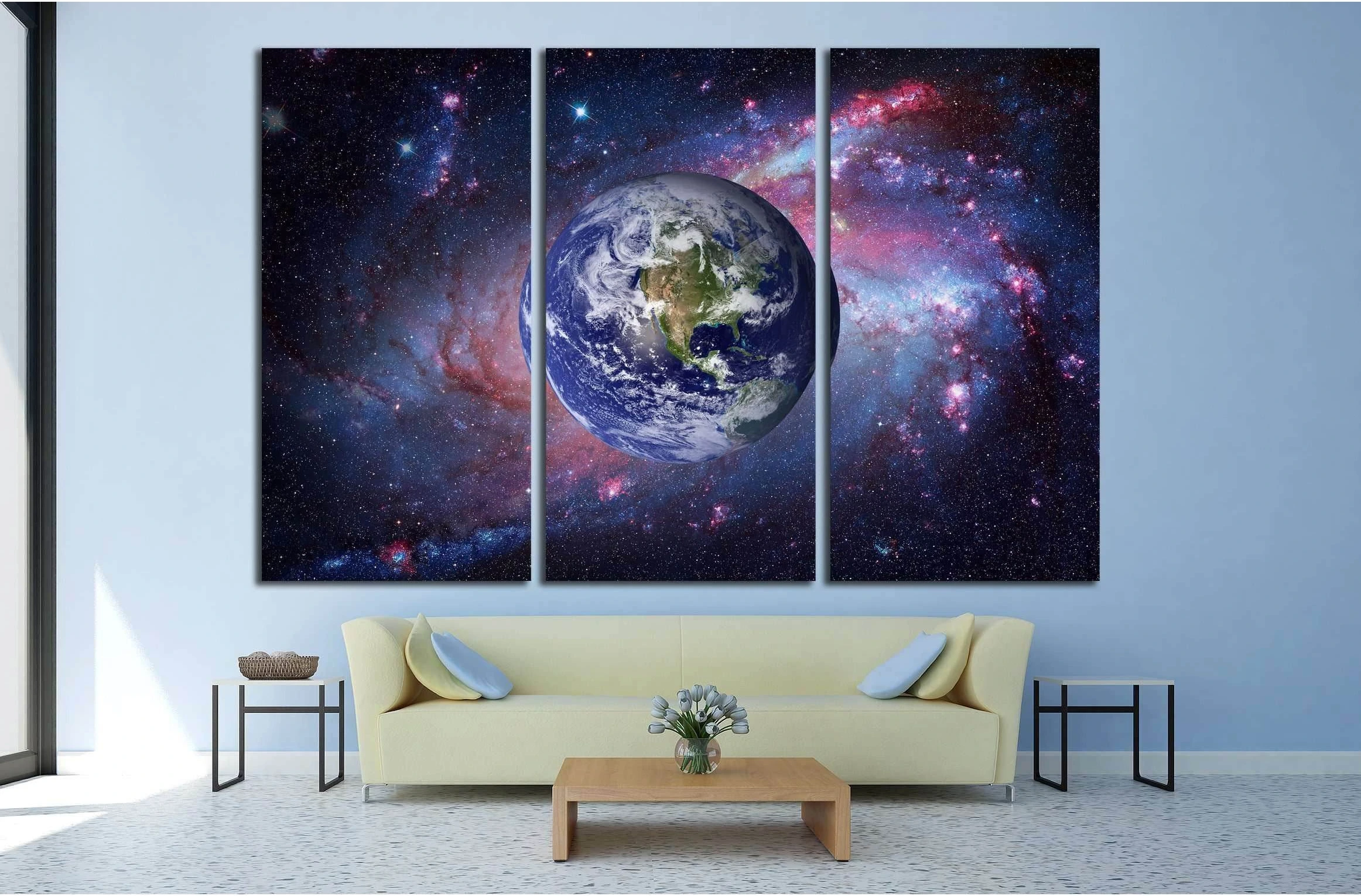 Earth and galaxy on background. Elements of this image furnished by NASA №2427 Ready to Hang Canvas Print - Zellart Canvas Prints ALL_Products, s-2427