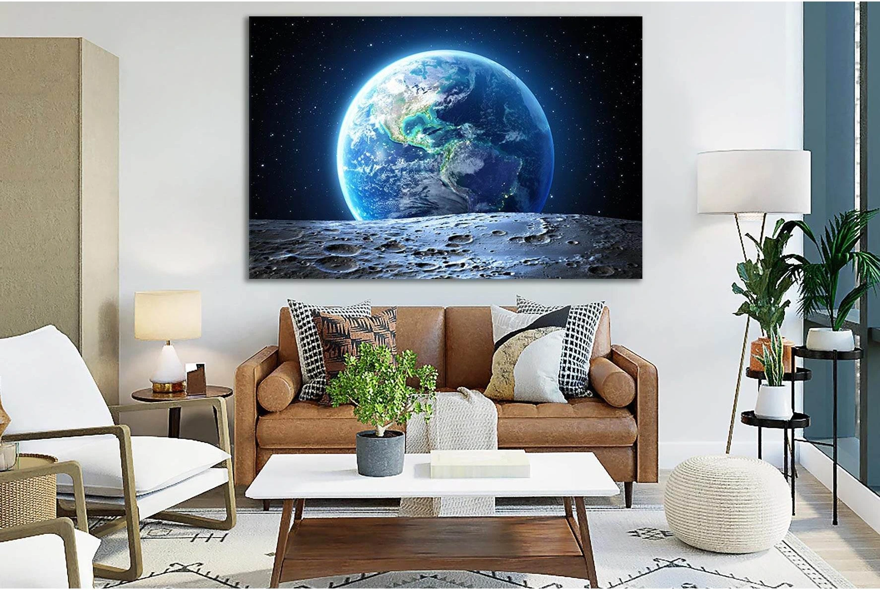 Earth View From Moon Surface №SL390 Ready to Hang Canvas Print - Zellart Canvas Prints 0new, ALL_Products, Astronomy & Space Canvas Wall Art