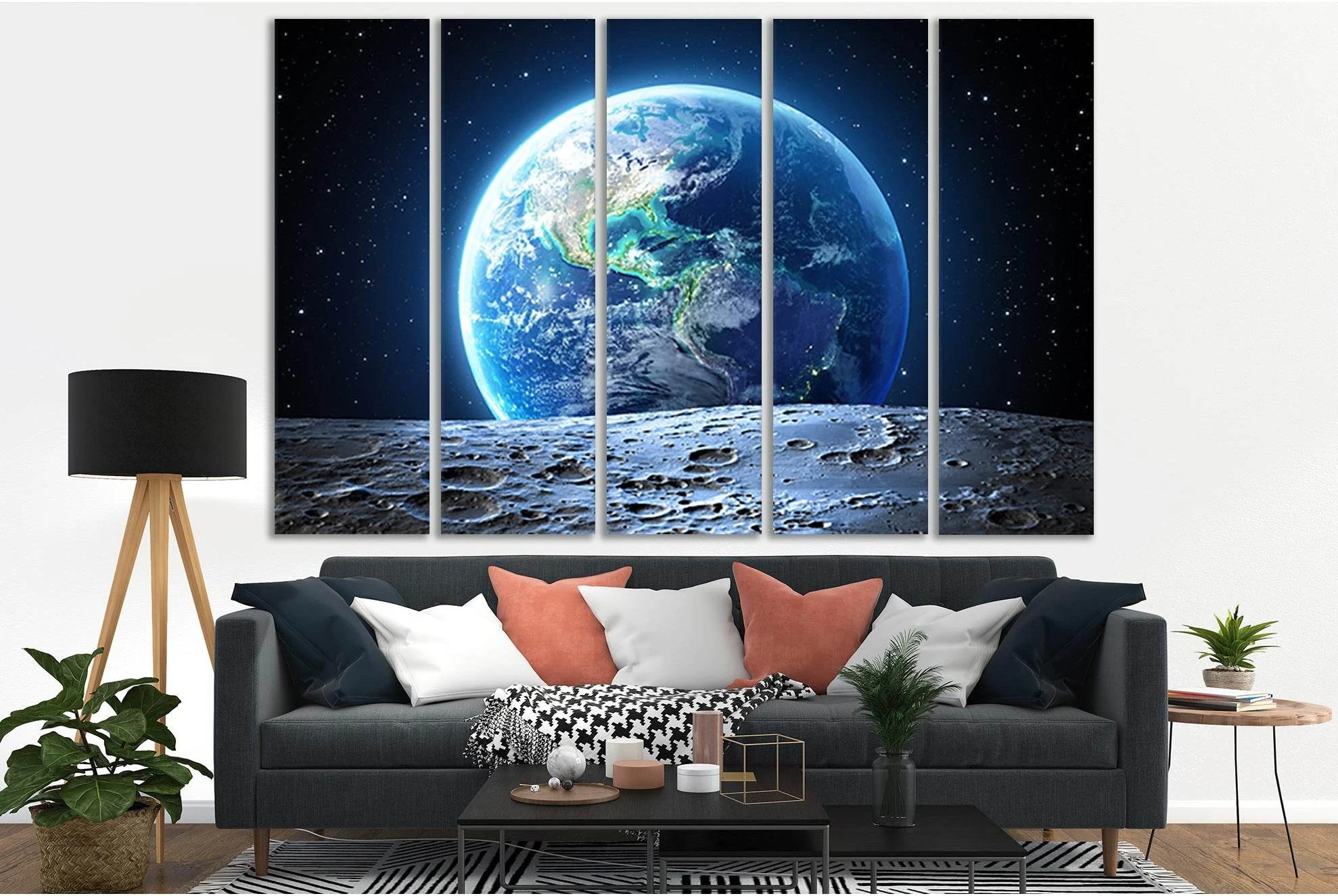 Earth View From Moon Surface №SL390 Ready to Hang Canvas Print - Zellart Canvas Prints 0new, ALL_Products, Astronomy & Space Canvas Wall Art