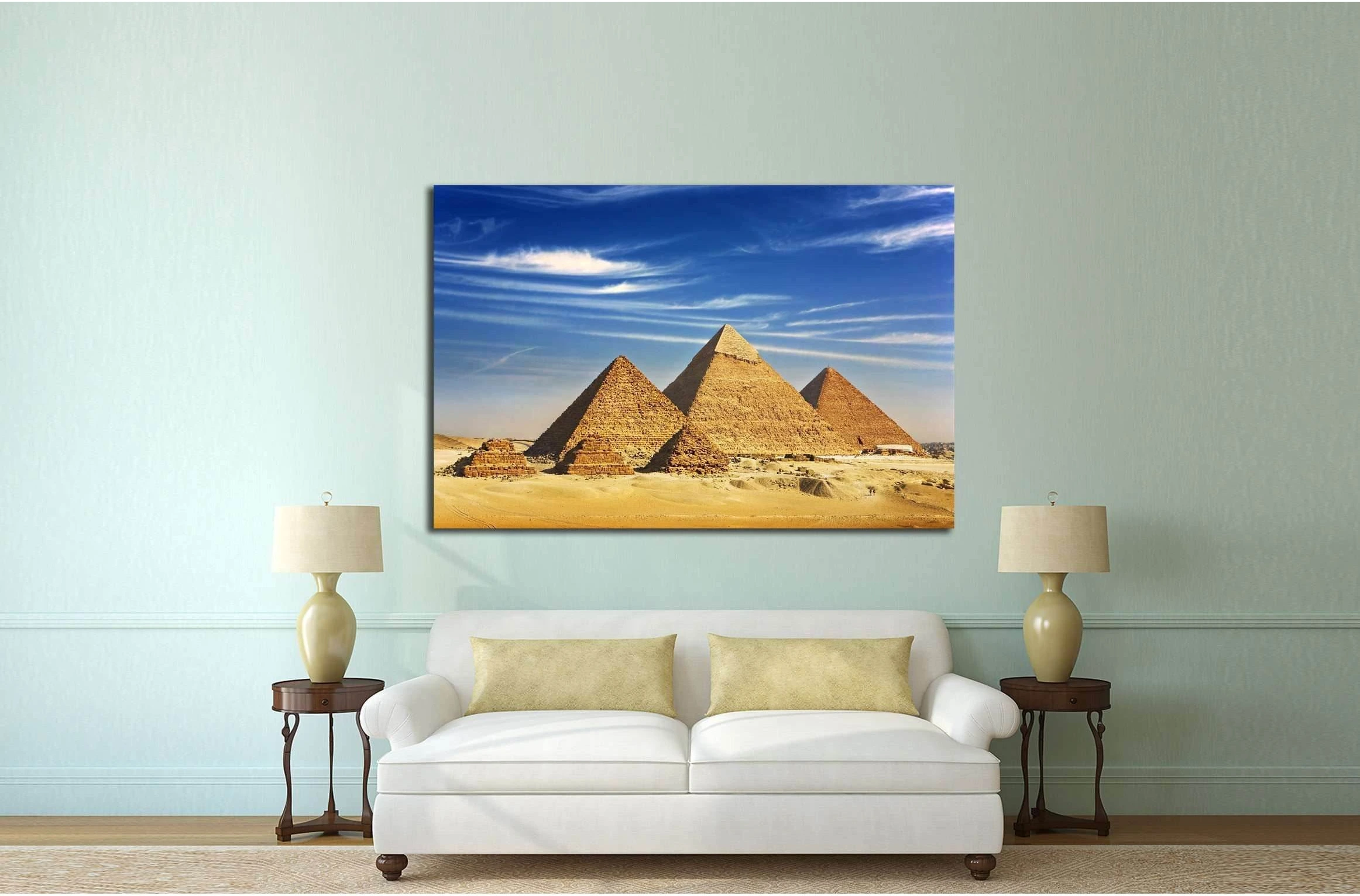 Egypt. Cairo, pyramids from the Giza Plateau,Pyramid of Menkaure, Khafre and Chufu №2162 Ready to Hang Canvas Print - Zellart Canvas Prints ALL_Products, s-2162