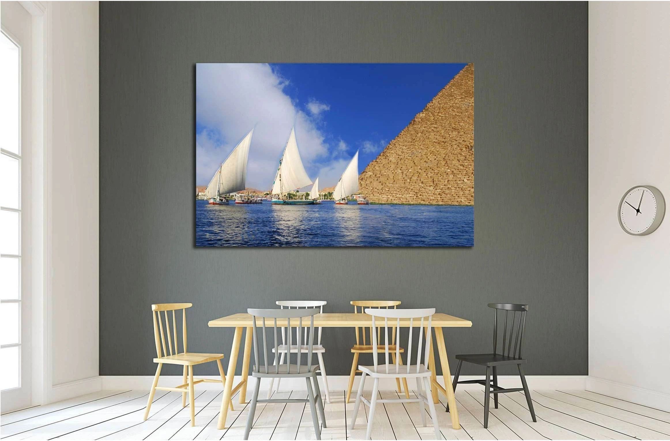Egyptian Abstraction - Falukas on the Nile and Egyptian Pyramid fantasy №2136 Ready to Hang Canvas Print - Zellart Canvas Prints ALL_Products, s-2136
