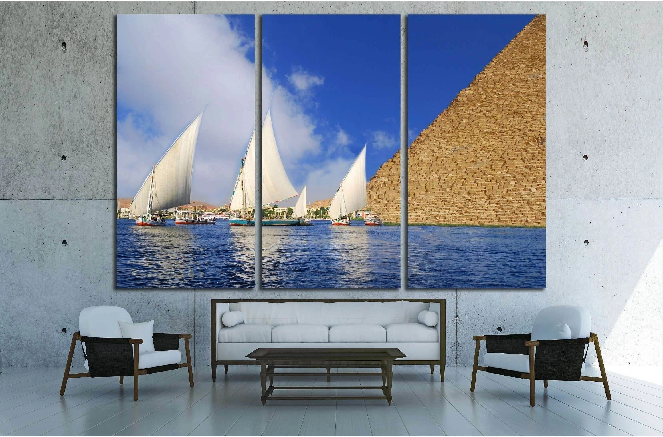Egyptian Abstraction - Falukas on the Nile and Egyptian Pyramid fantasy №2136 Ready to Hang Canvas Print - Zellart Canvas Prints ALL_Products, s-2136