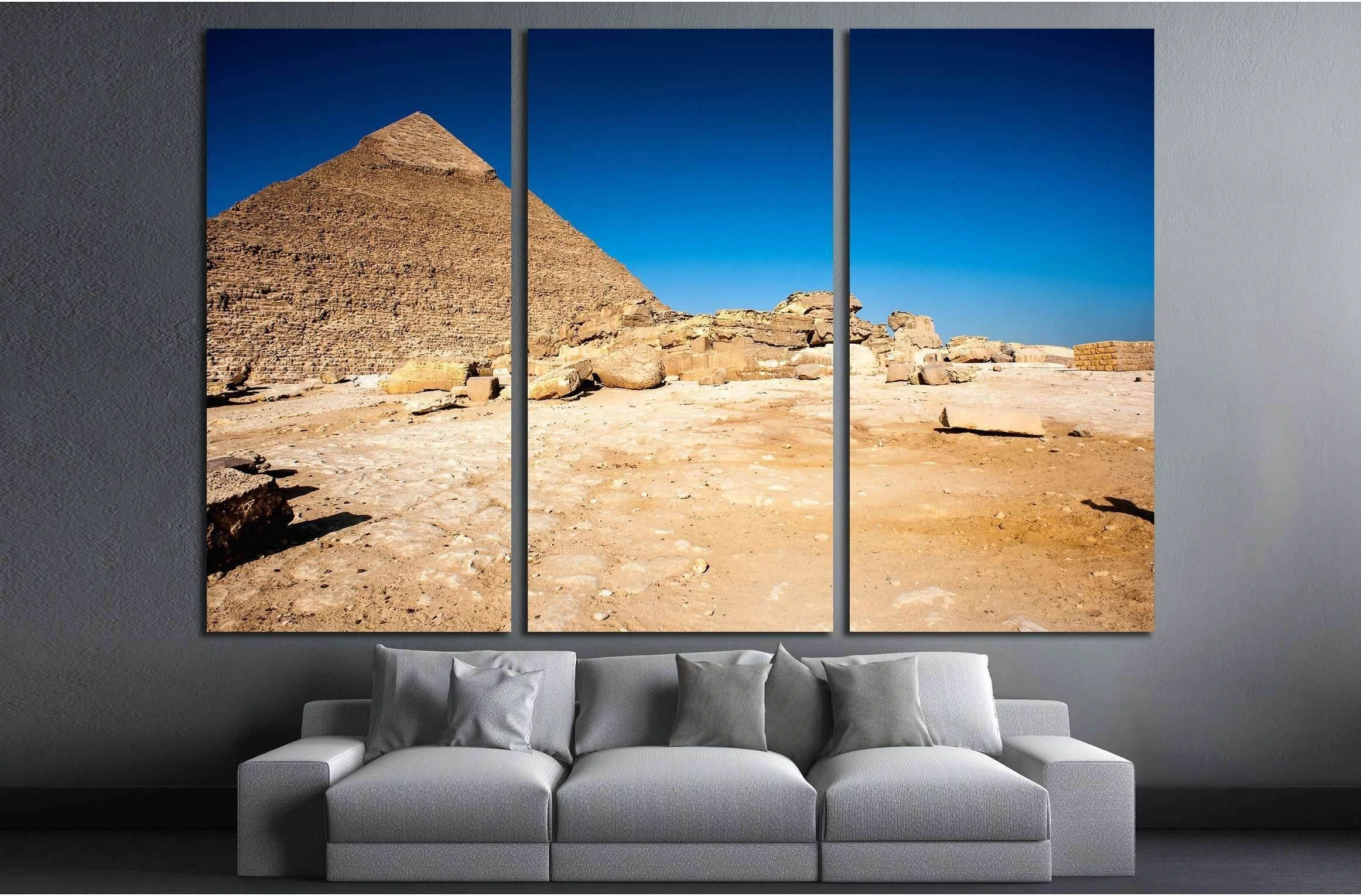Egyptian Pyramids of Giza and the tomb of the Fourth-Dynasty pharaoh Khafre №3211 Ready to Hang Canvas Print - Zellart Canvas Prints ALL_Products, s-3211