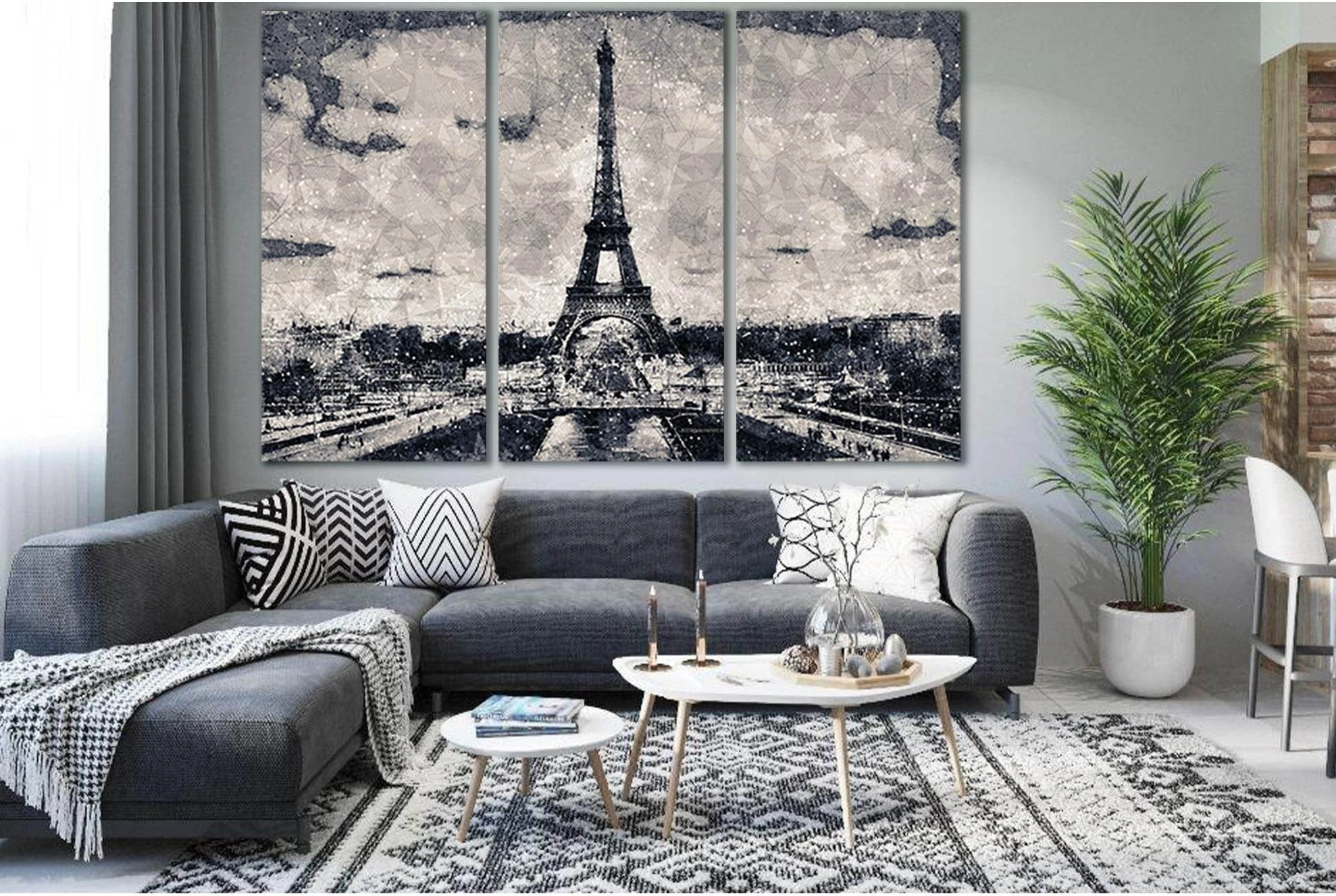 Eiffel Tower Creative Geometric Cityscape №SL1465 Ready to Hang Canvas Print - Zellart Canvas Prints 0new, ALL_Products, CITYSCAPES & SKYLINES