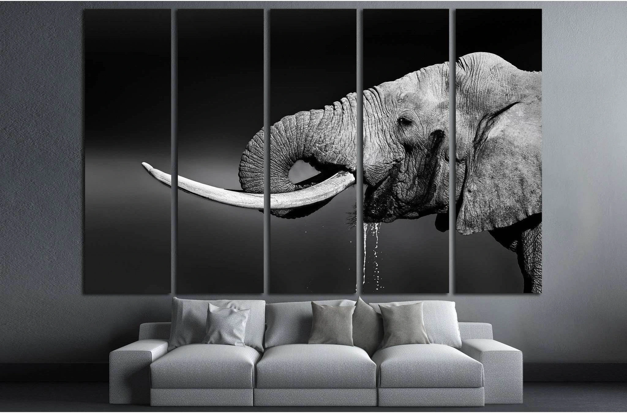 Elephant bull with large tusks in Addo National Park №1330 Ready to Hang Canvas Print - Zellart Canvas Prints ALL_Products, Elephant, s-1330