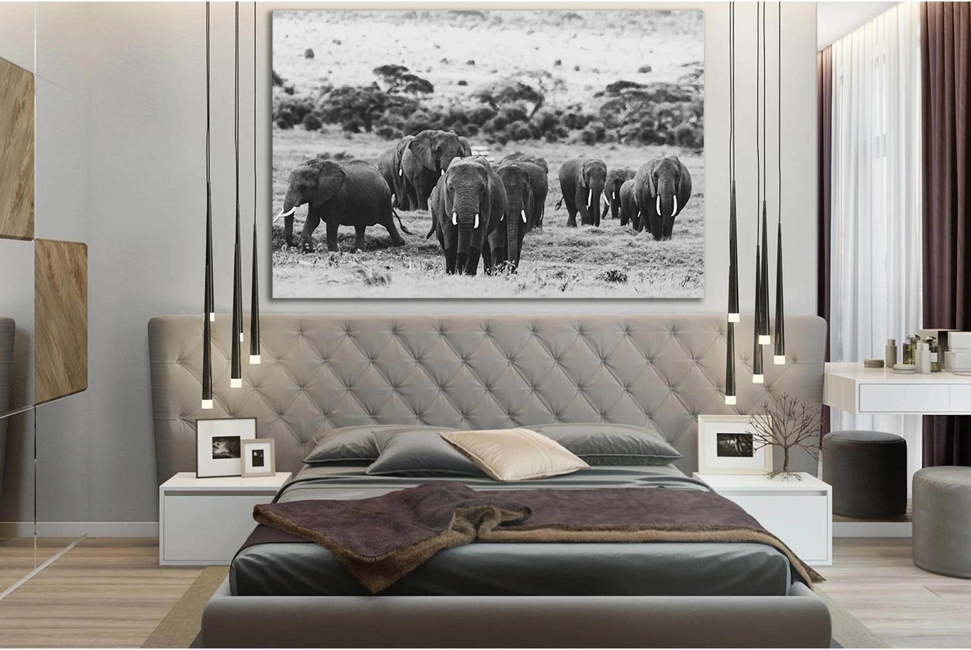 Elephant Herd In Africa №SL1531 Ready to Hang Canvas Print - Zellart Canvas Prints 0new, ALL_Products, Animals & Wildlife, Elephant