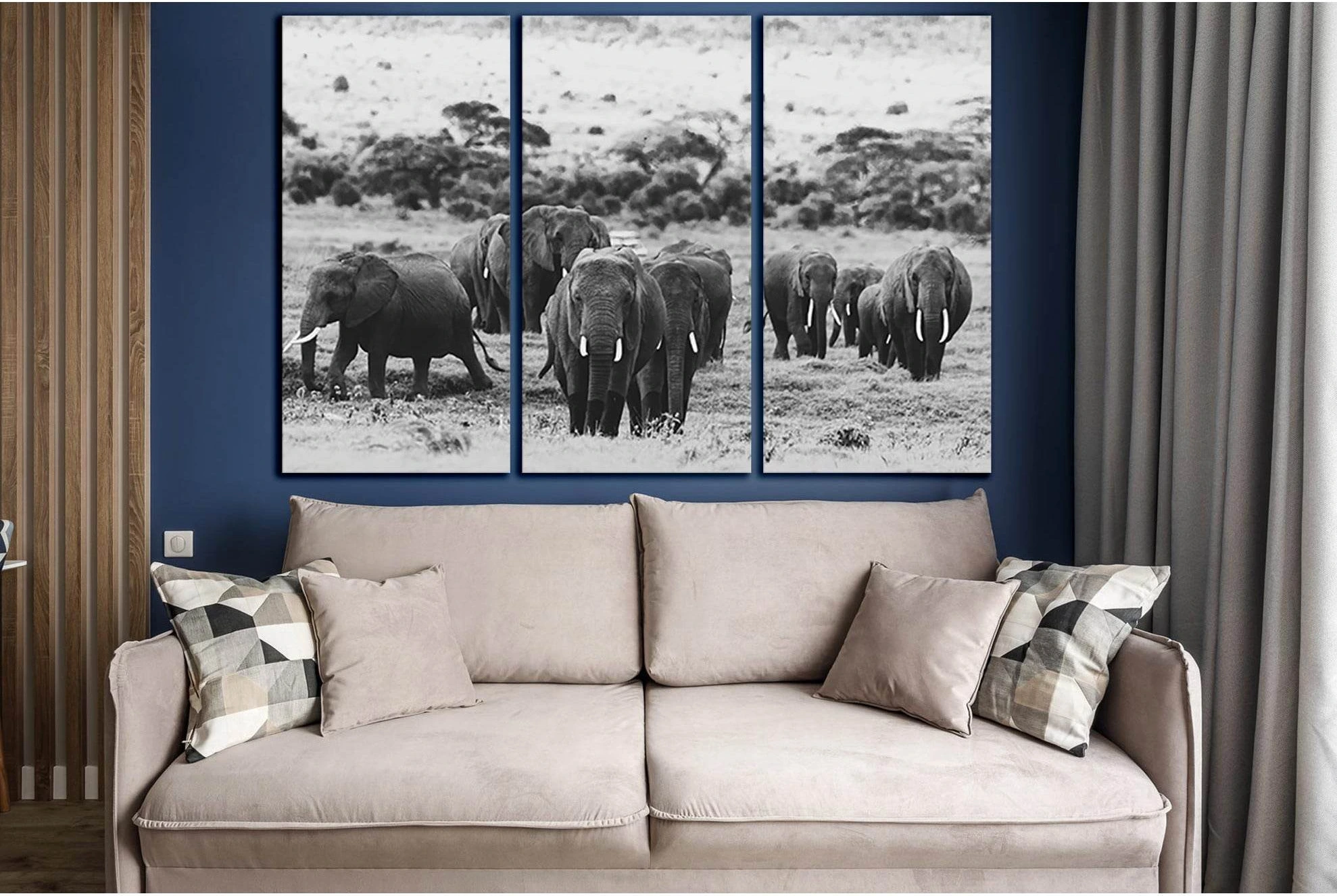 Elephant Herd In Africa №SL1531 Ready to Hang Canvas Print - Zellart Canvas Prints 0new, ALL_Products, Animals & Wildlife, Elephant