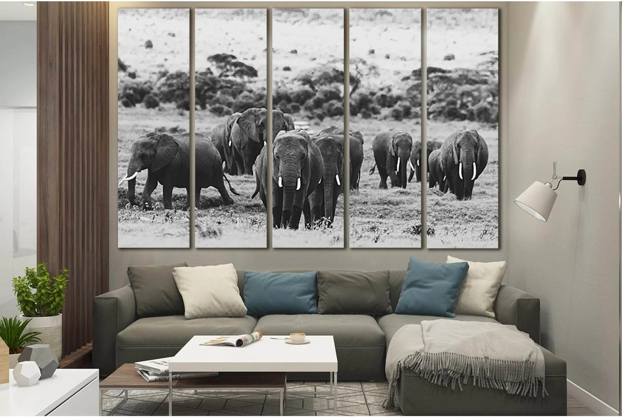 Elephant Herd In Africa №SL1531 Ready to Hang Canvas Print - Zellart Canvas Prints 0new, ALL_Products, Animals & Wildlife, Elephant