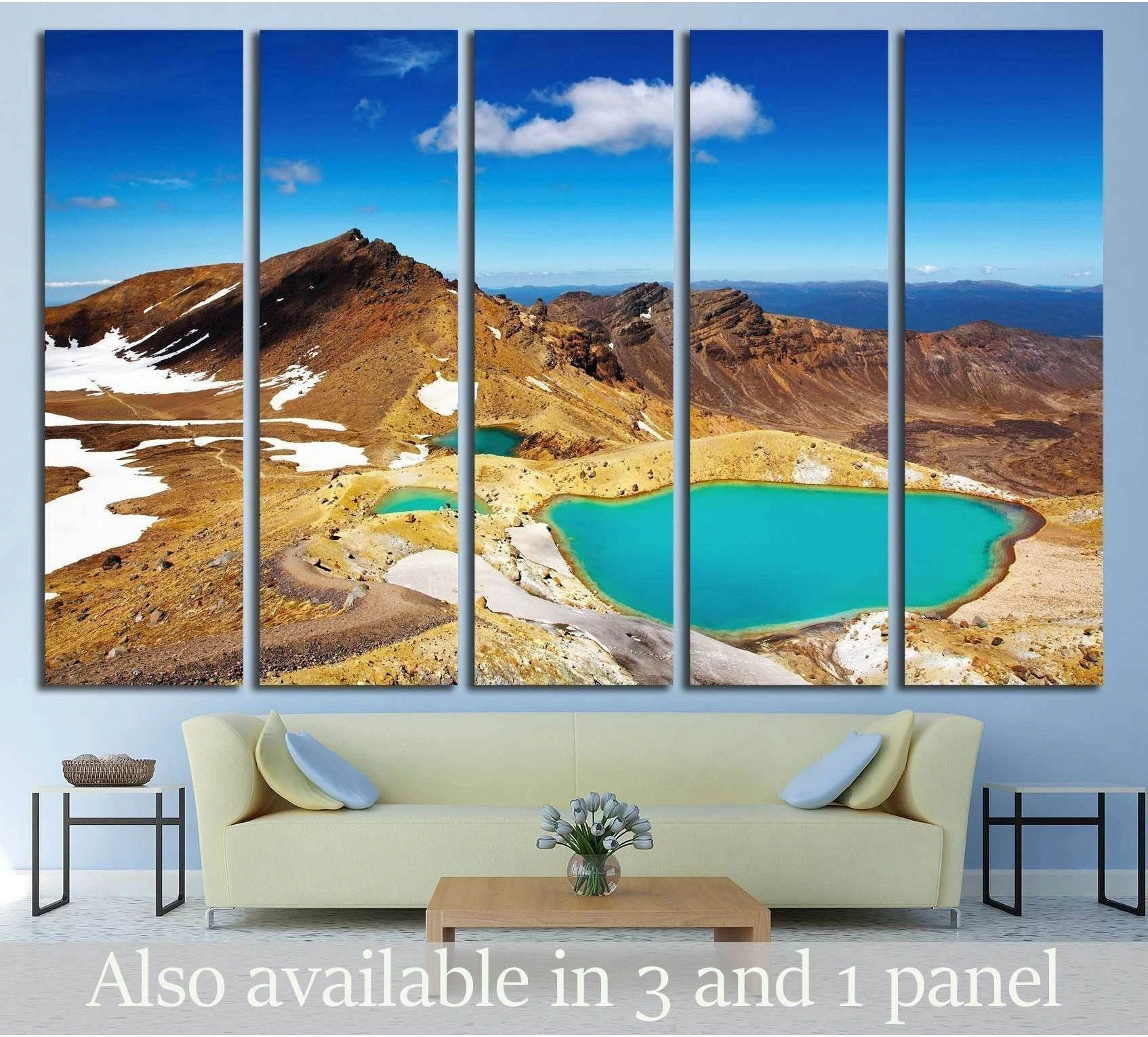 Tongariro Emerald Lakes canvas print with turquoise crater lakes and volcanic mountains