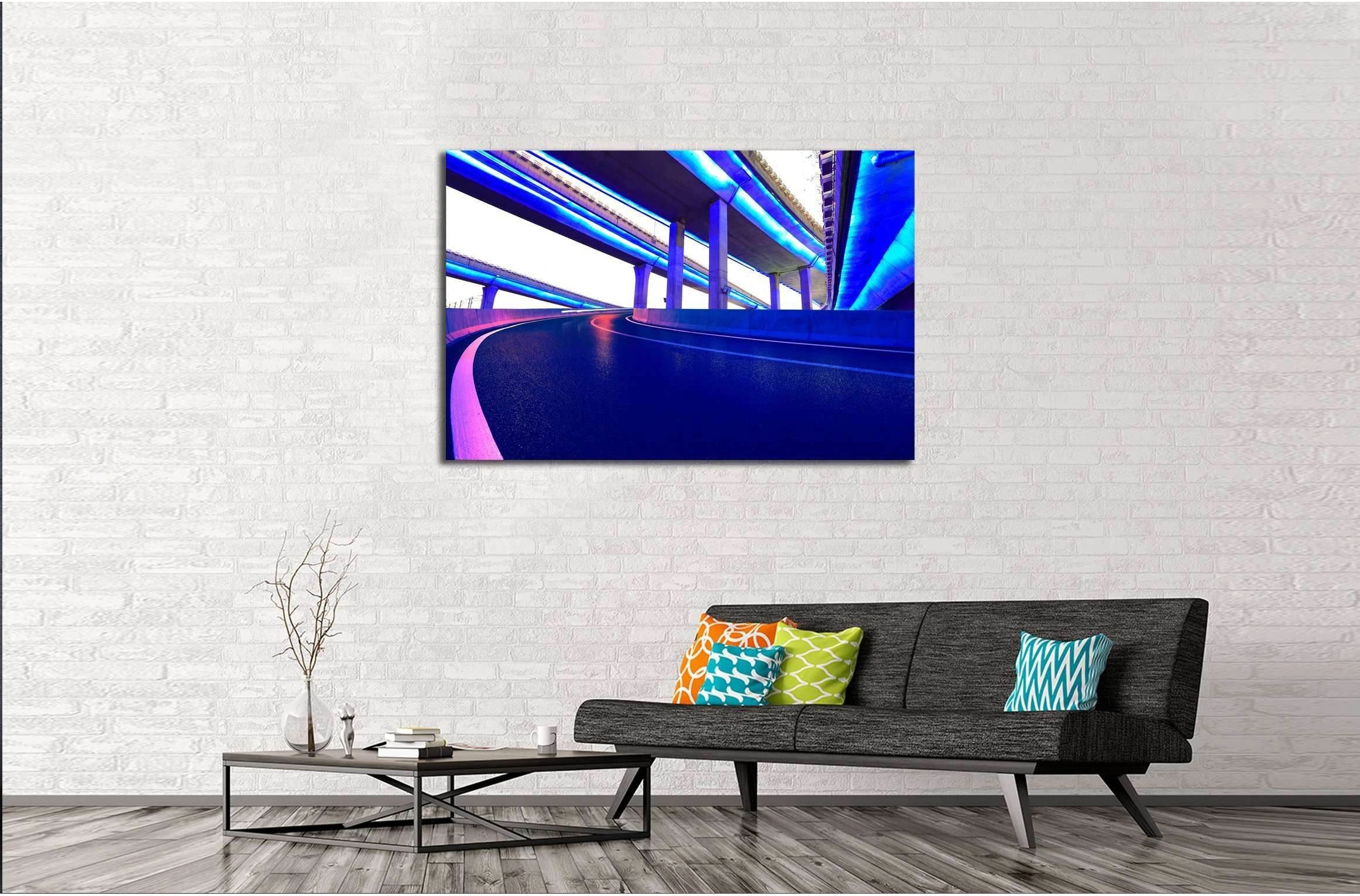 Empty road floor with city elevated bridge of night scene №3286 Ready to Hang Canvas Print - Zellart Canvas Prints ALL_Products, s-3286